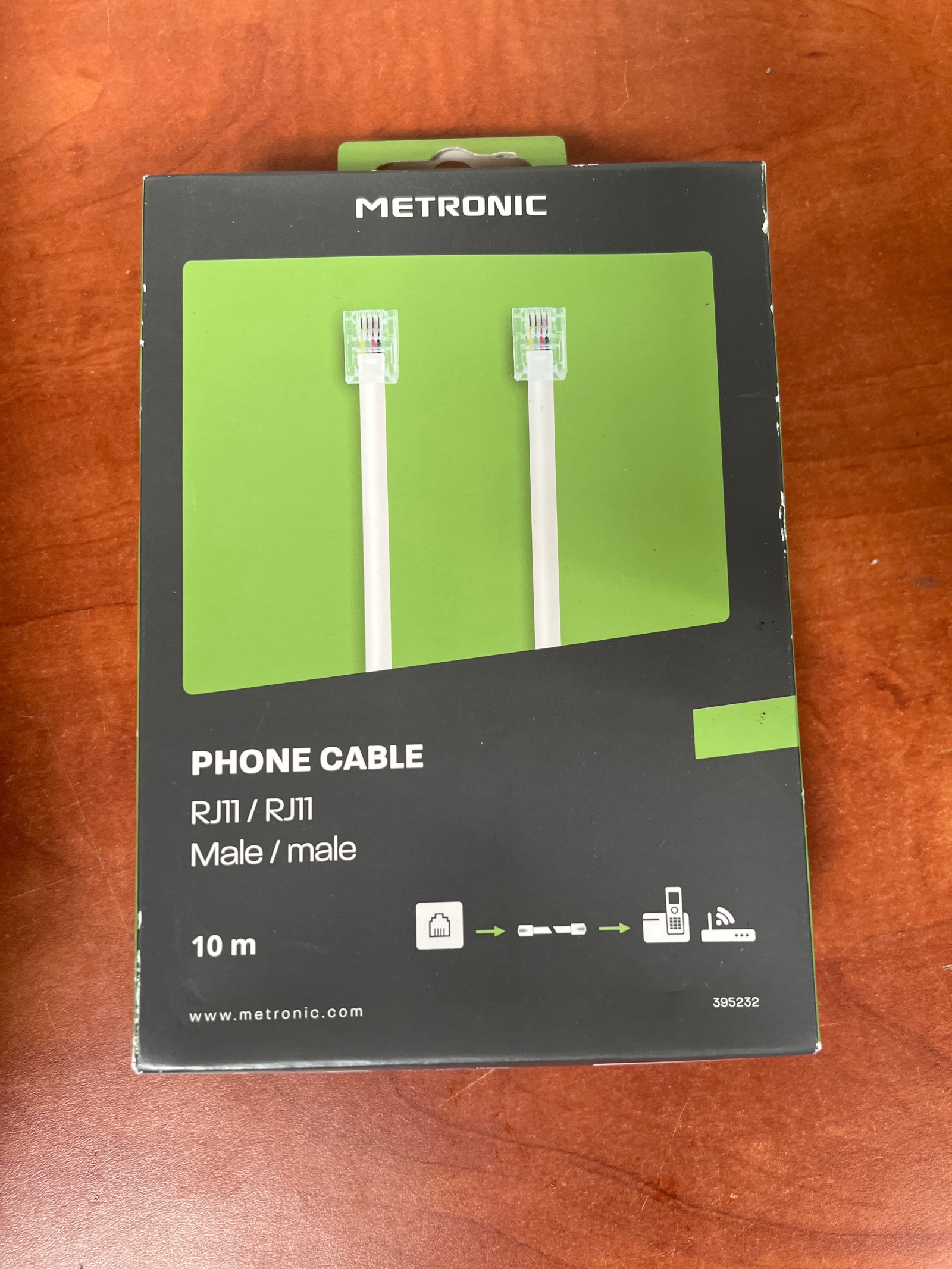 Metronic Câble téléphonique RJ11/RJ11 mâle/mâle 10 m