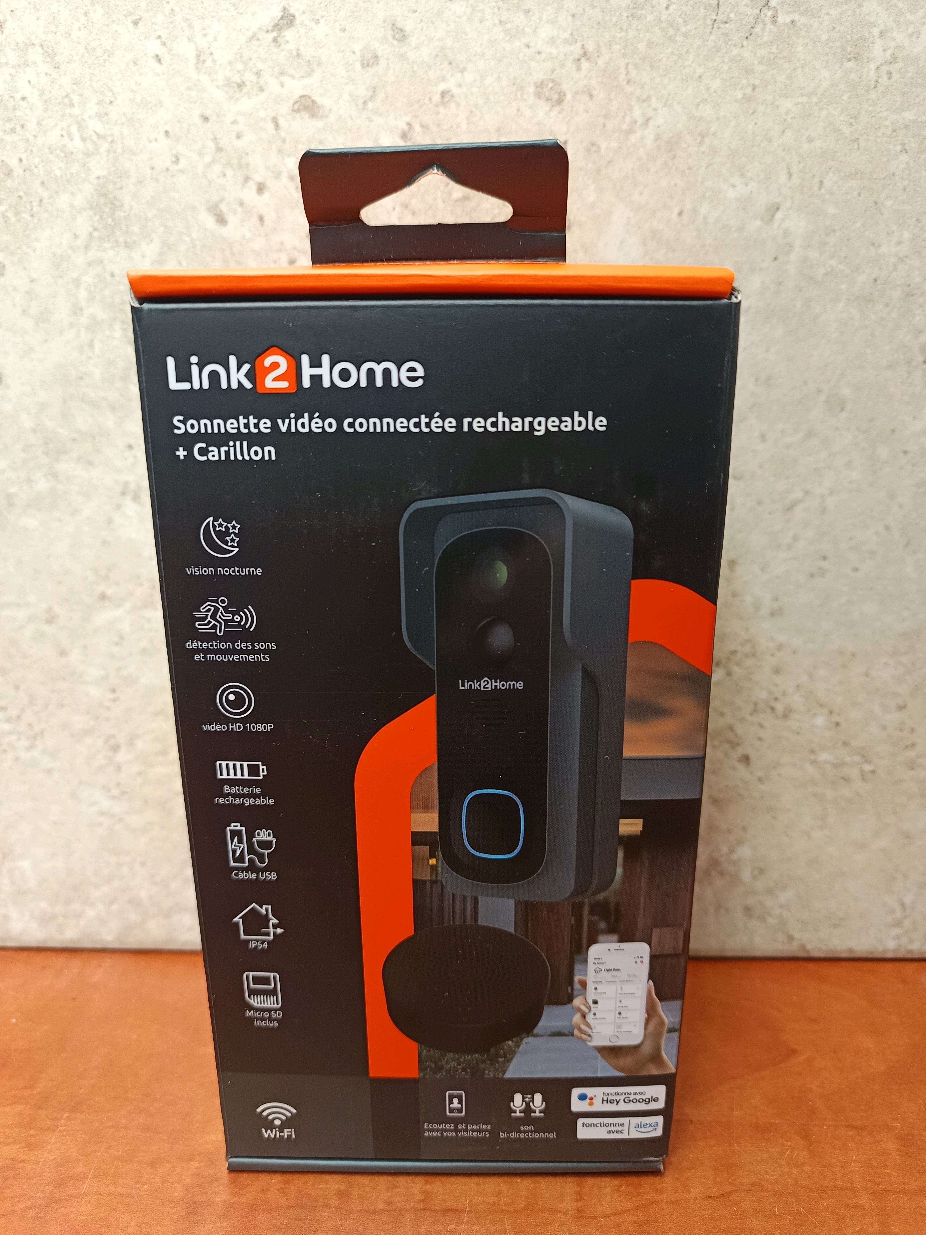Link2Home Sonnette vidéo connectée rechargeable + carillon