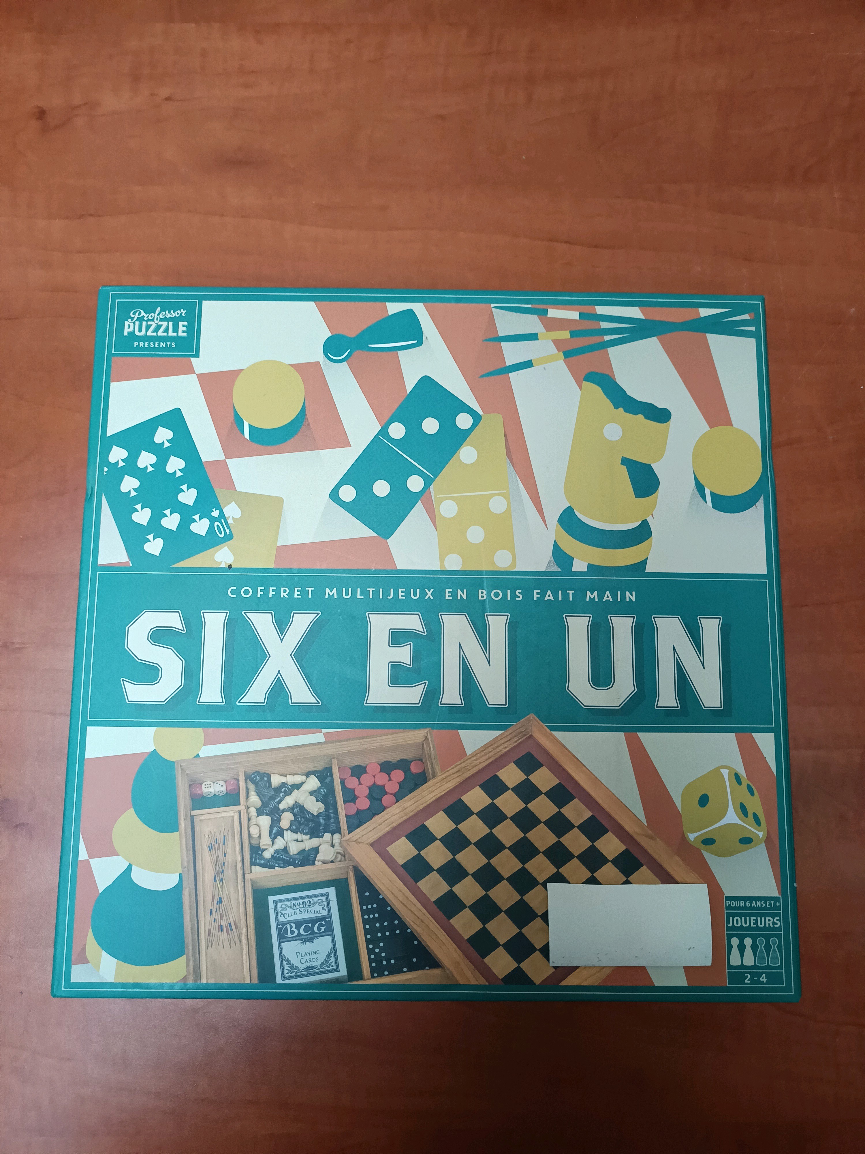 Coffret multijeux en bois fait main "Six en un"
