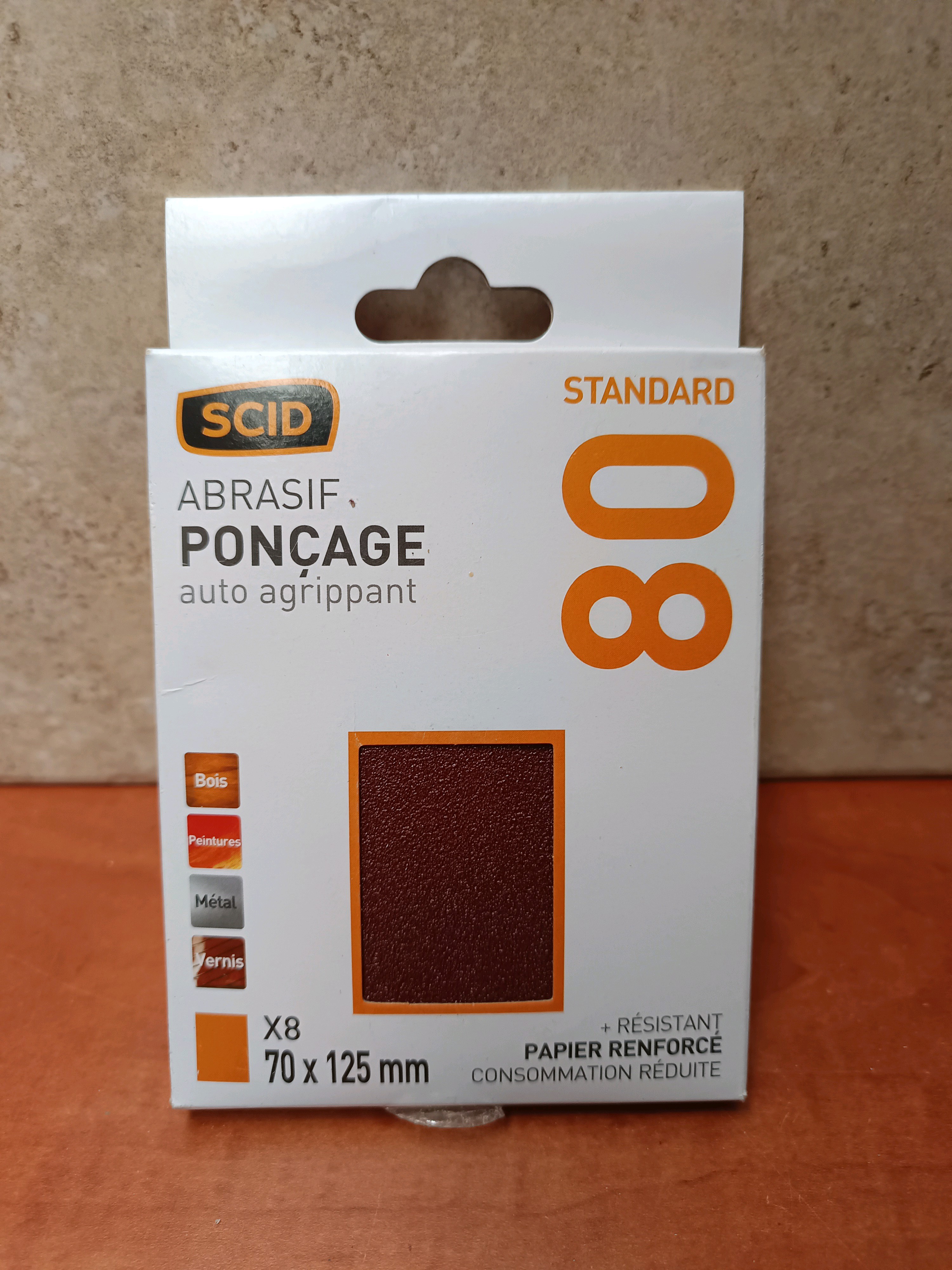 SCID Abrasif de ponçage auto-agrippant grain 80 Standard (70 x 125 mm)