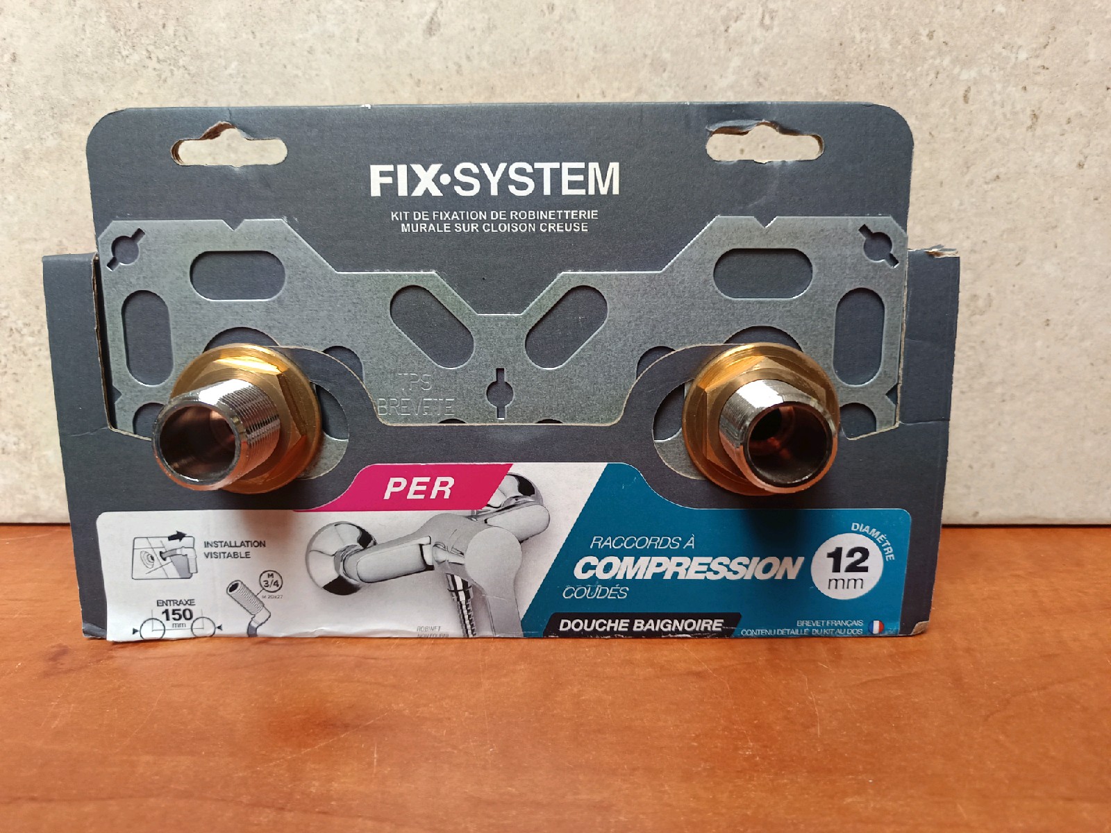 Fix-System kit fixation robinetterie murale, raccords à compression coudés PER 12 mm (douche/baignoire)