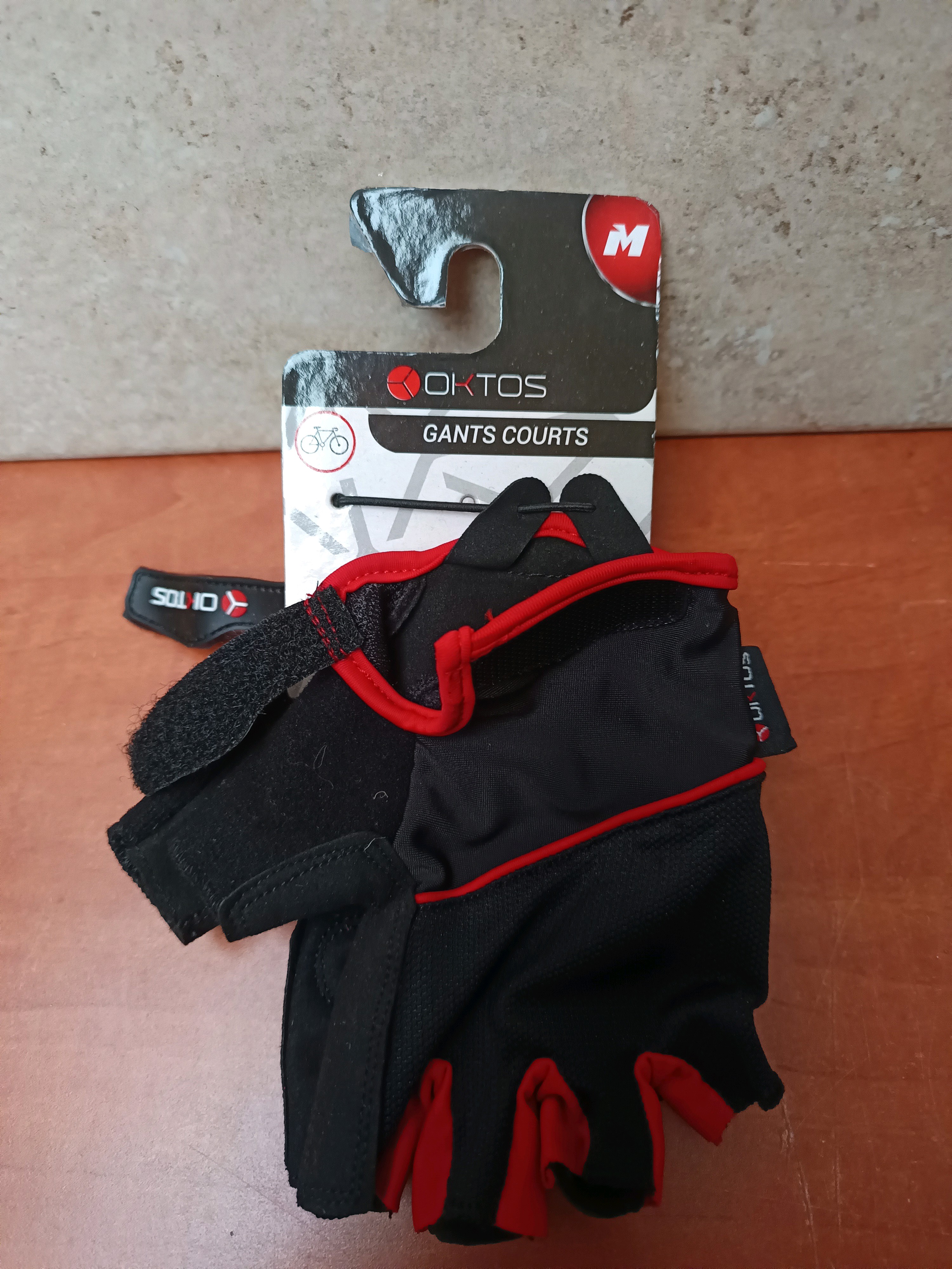 OKTOS Gants courts vélo - Taille M - noir/rouge