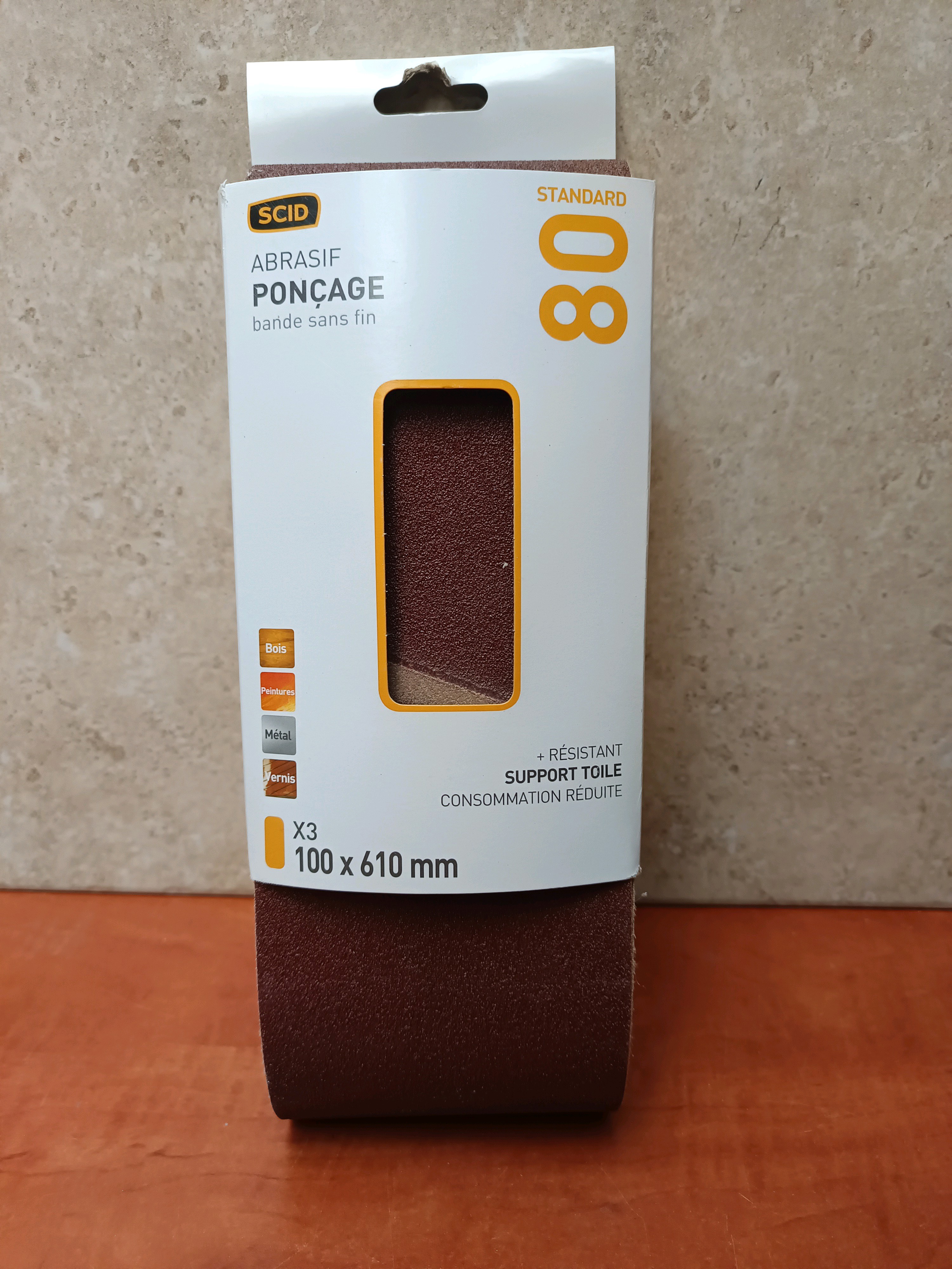 SCID Abrasif ponçage bande sans fin grain 80 - 100 x 610 mm