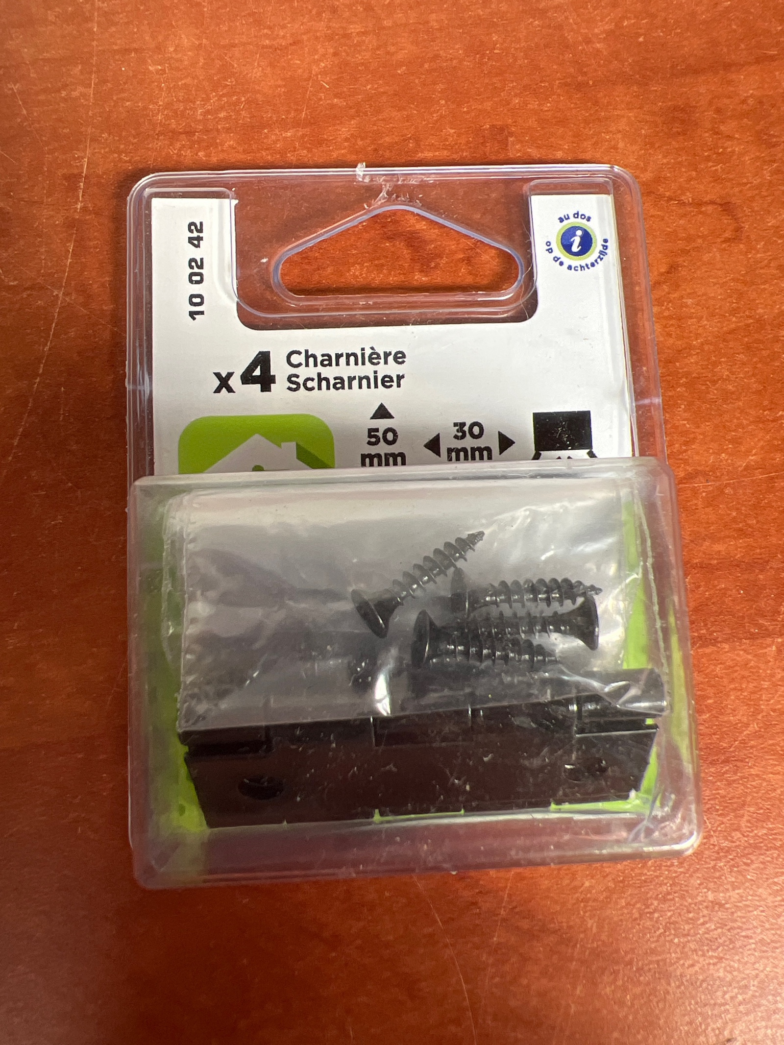 Charnières noires 50 mm x 30 mm (x4) avec vis