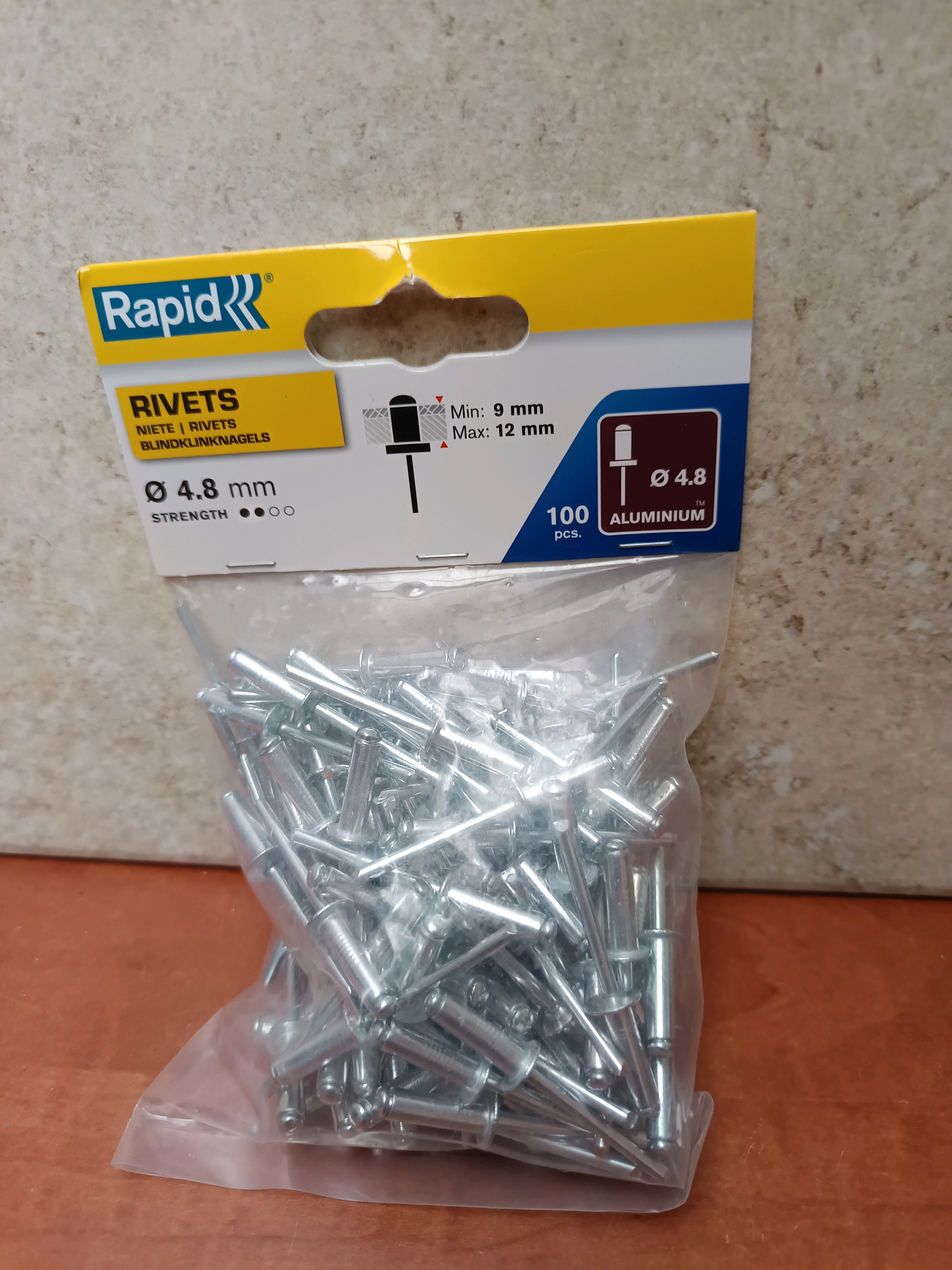 Rapid - Rivets aluminium Ø 4,8 mm, 100 pièces (plage 9–12 mm)
