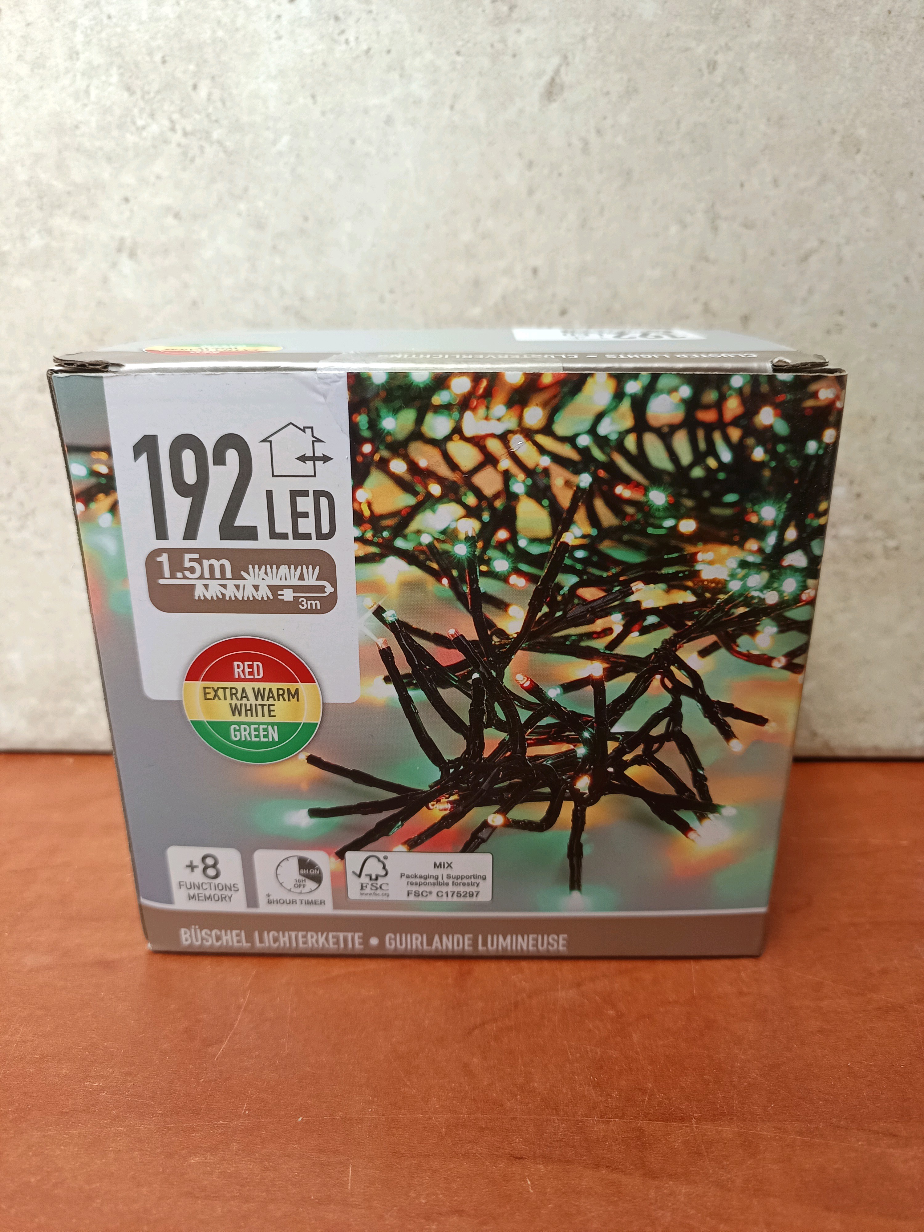 Guirlande lumineuse 192 LED 1,5 m (rouge, vert, blanc extra chaud)