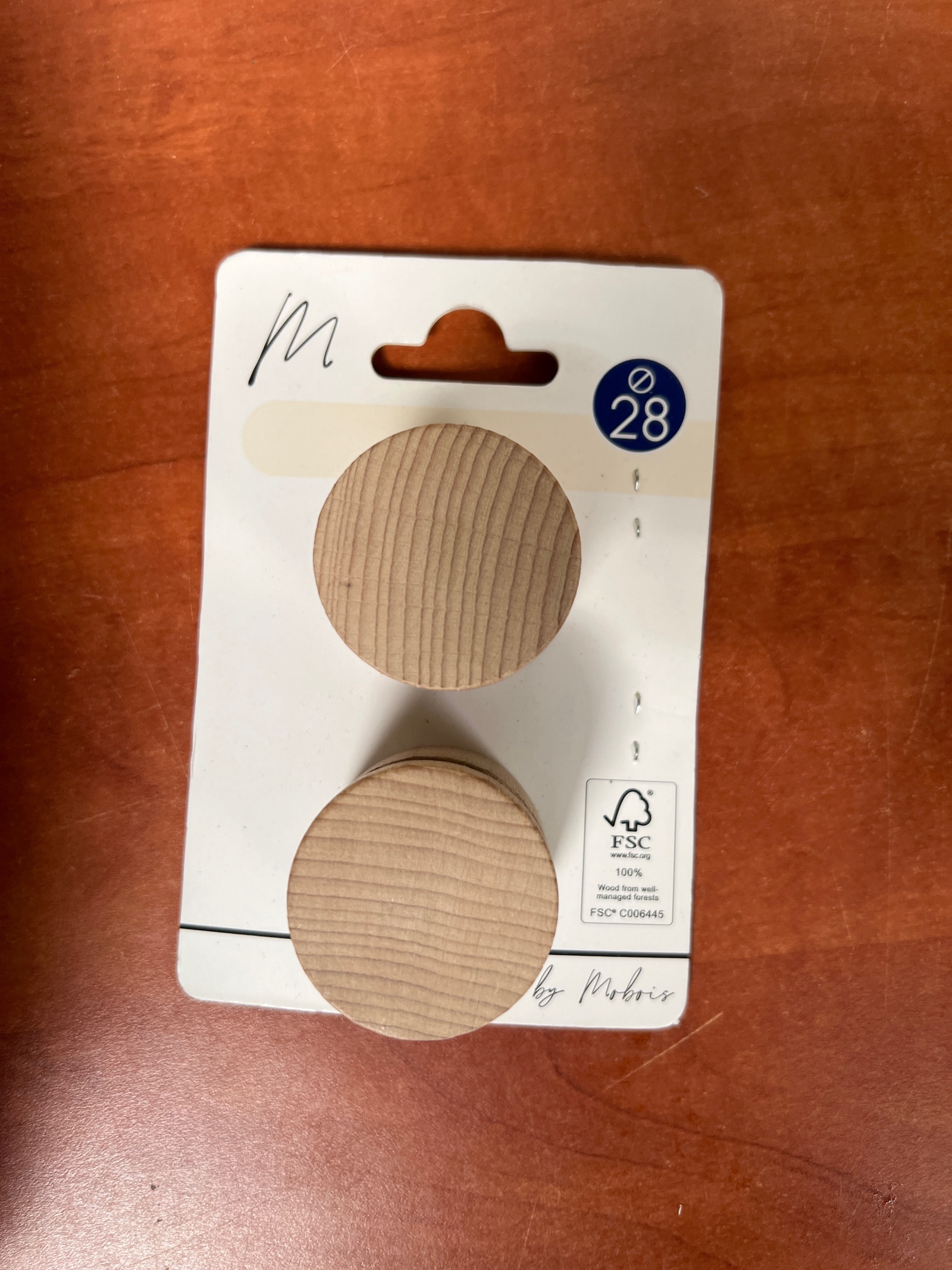 Bouton de meuble en bois Ø28 mm FSC