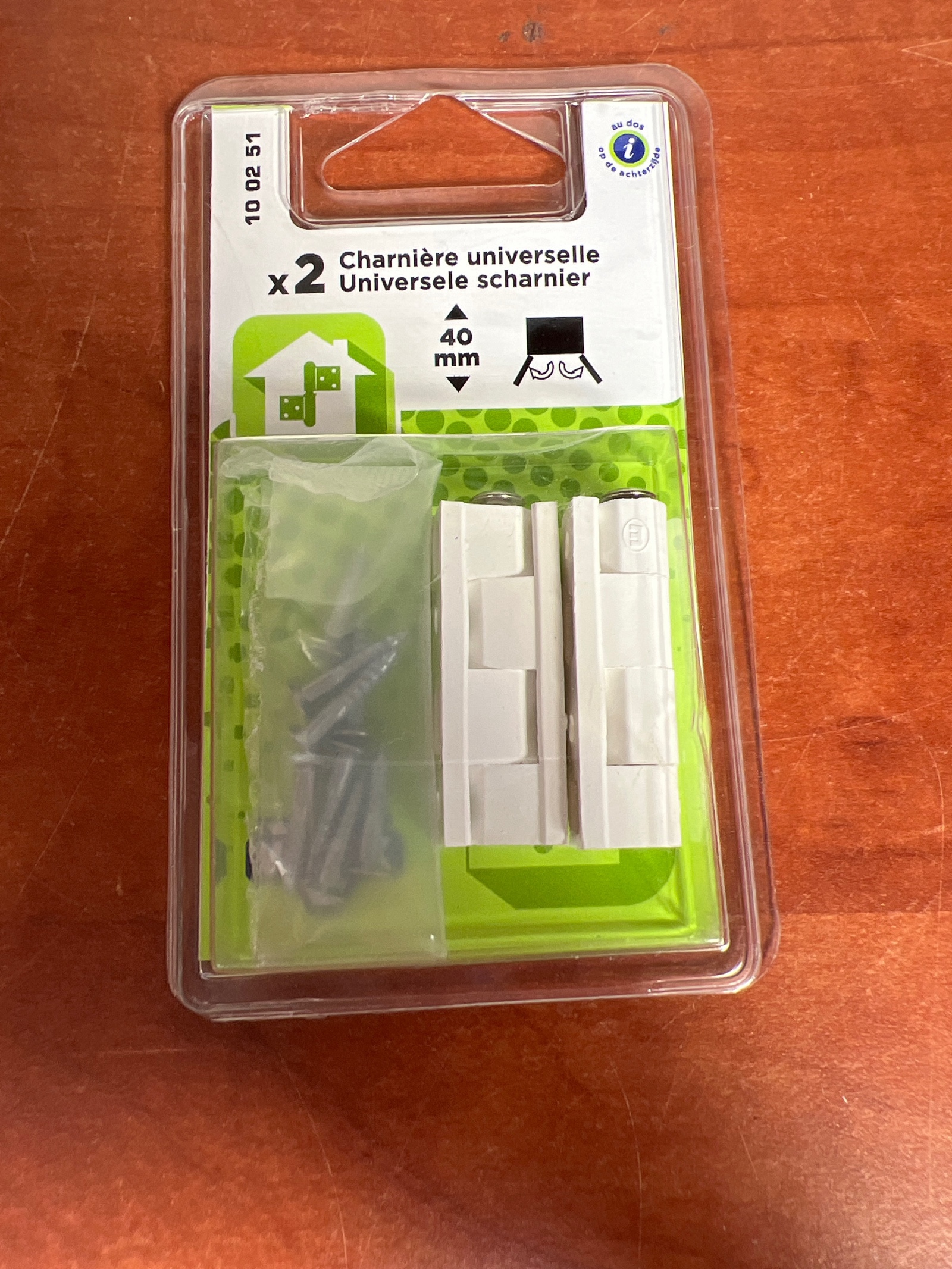 Charnières universelles 40 mm (x2) avec vis – blanches