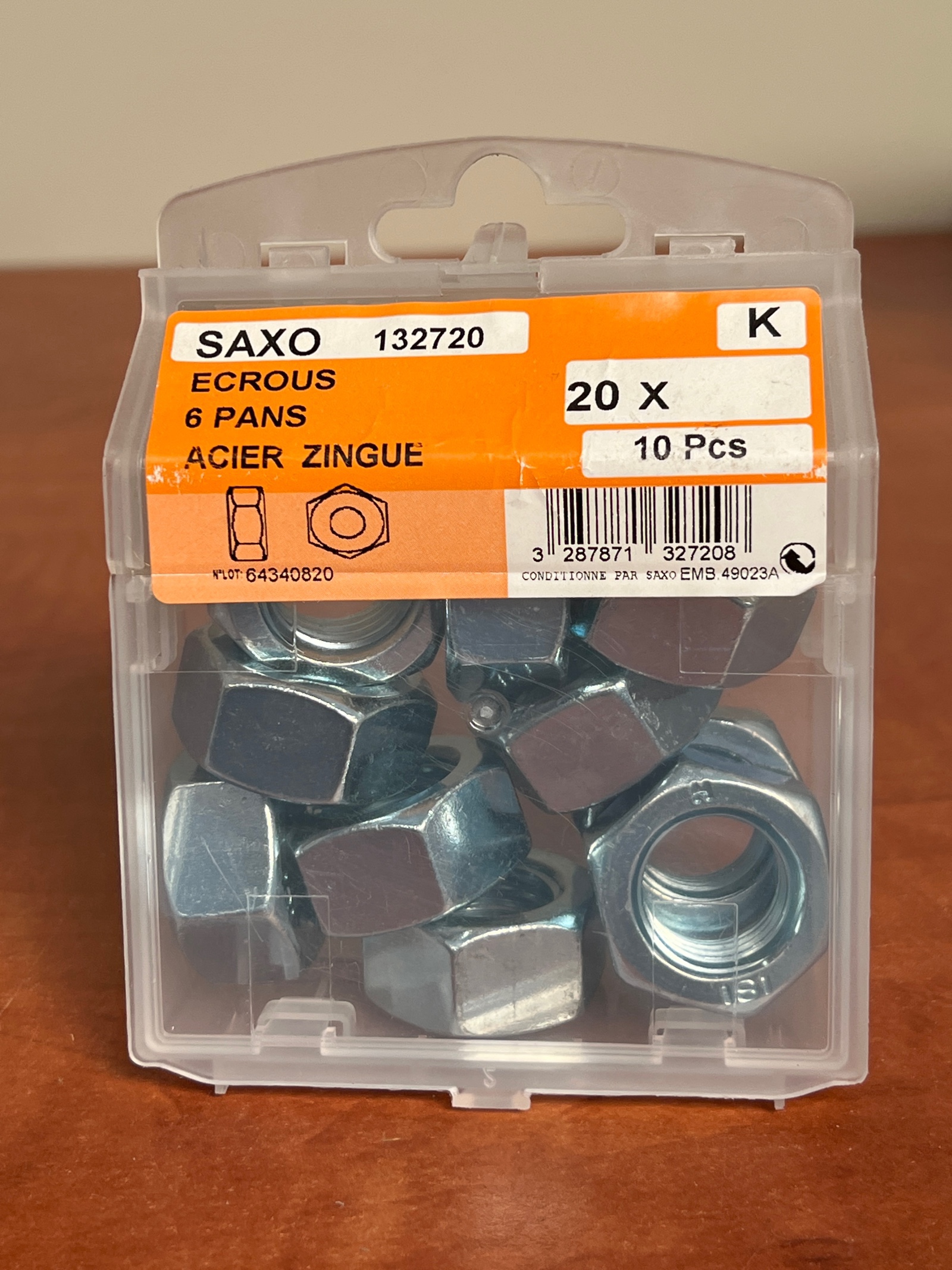 SAXO 132720 écrous 6 pans acier zingué 20 X