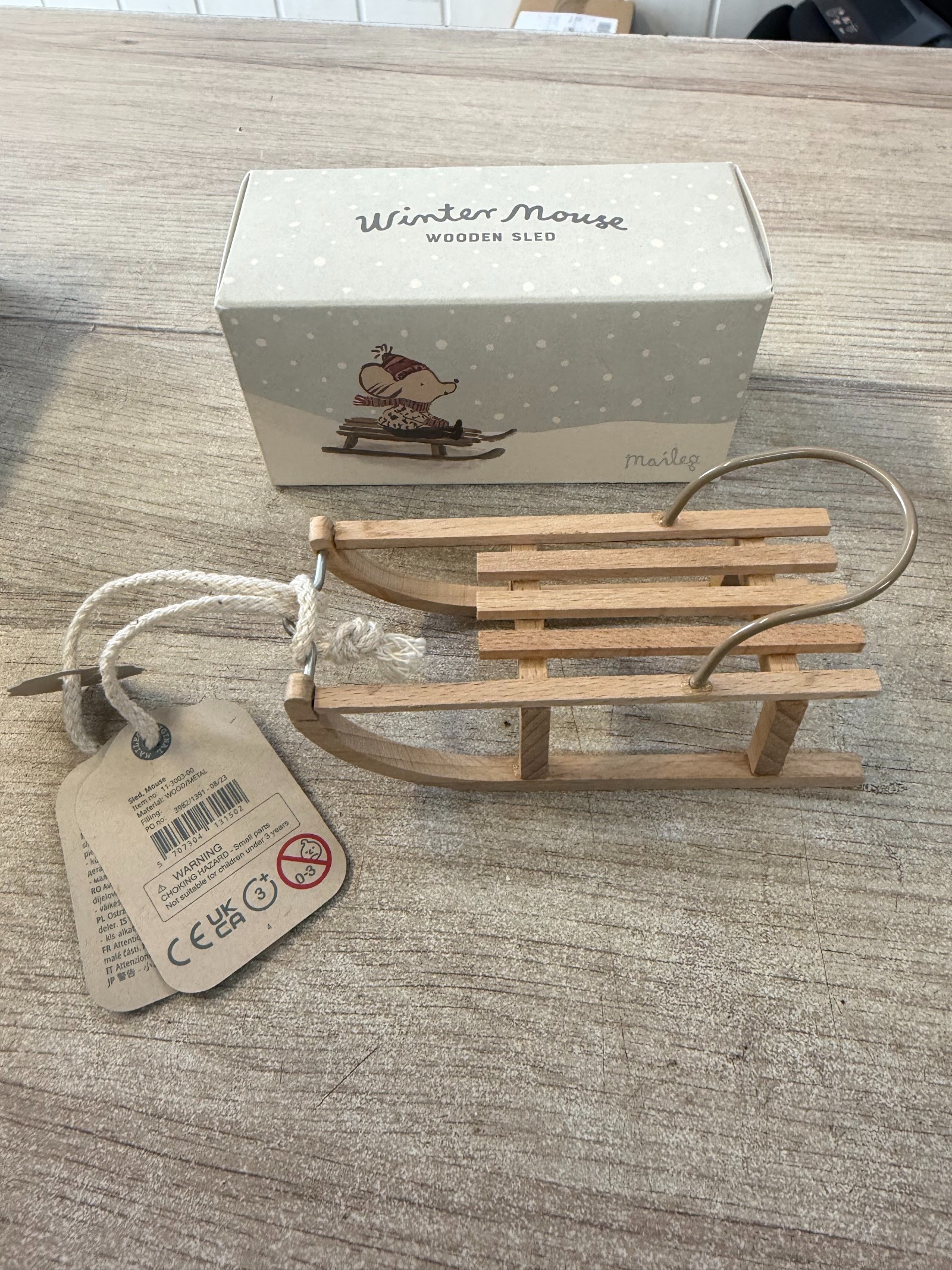 Maileg Winter Mouse Wooden Sled - luge en bois