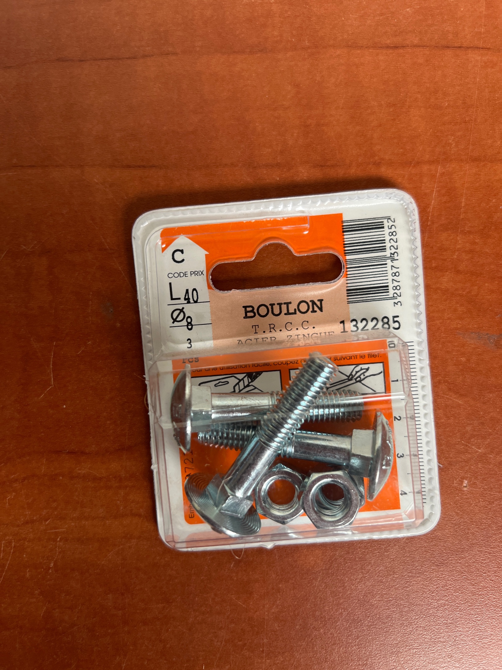 Boulons TRCC acier zingué Ø8 x 40 mm (132285)