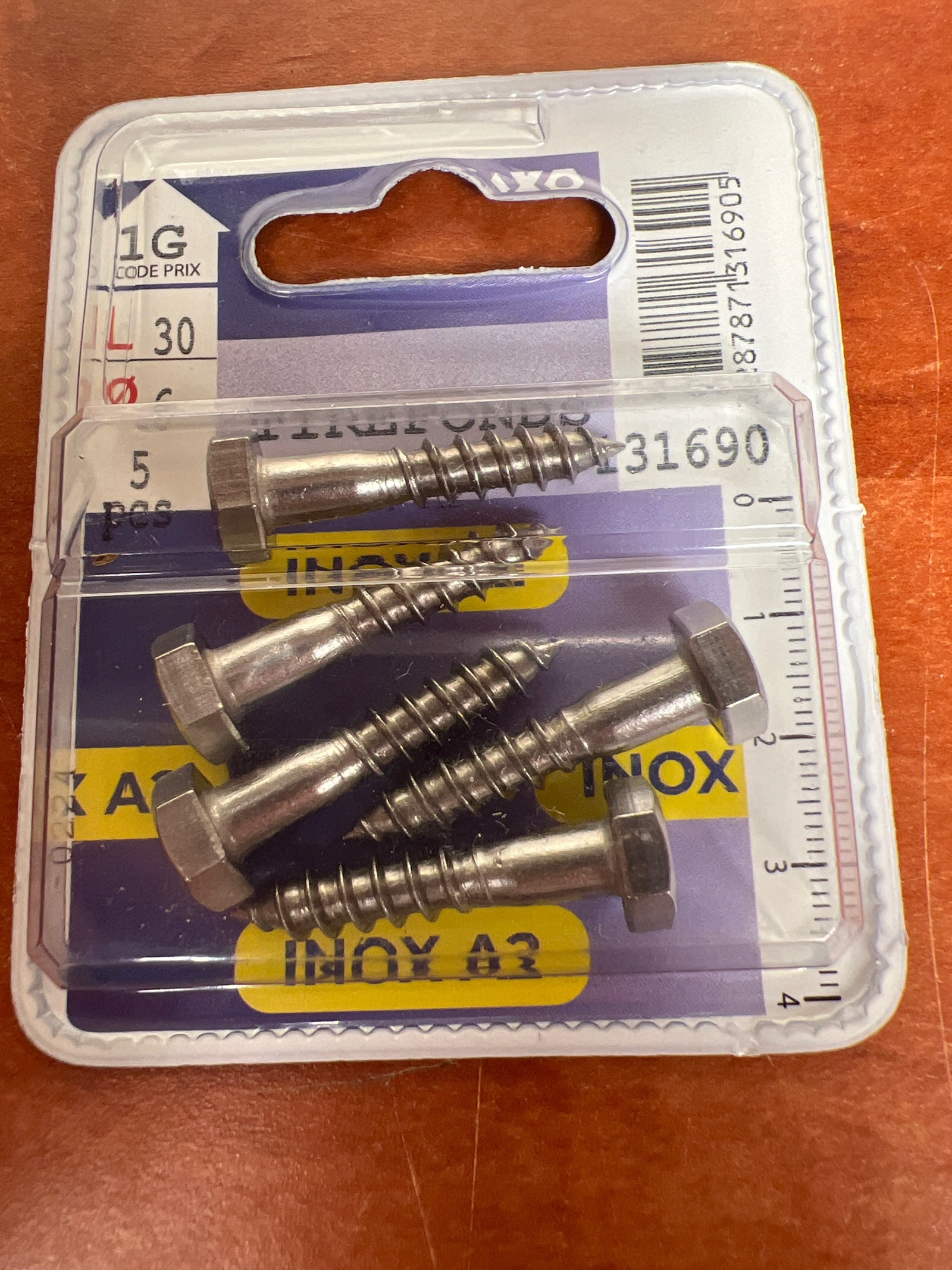 Vis inox A2 tête hexagonale Ø4 x 30 mm