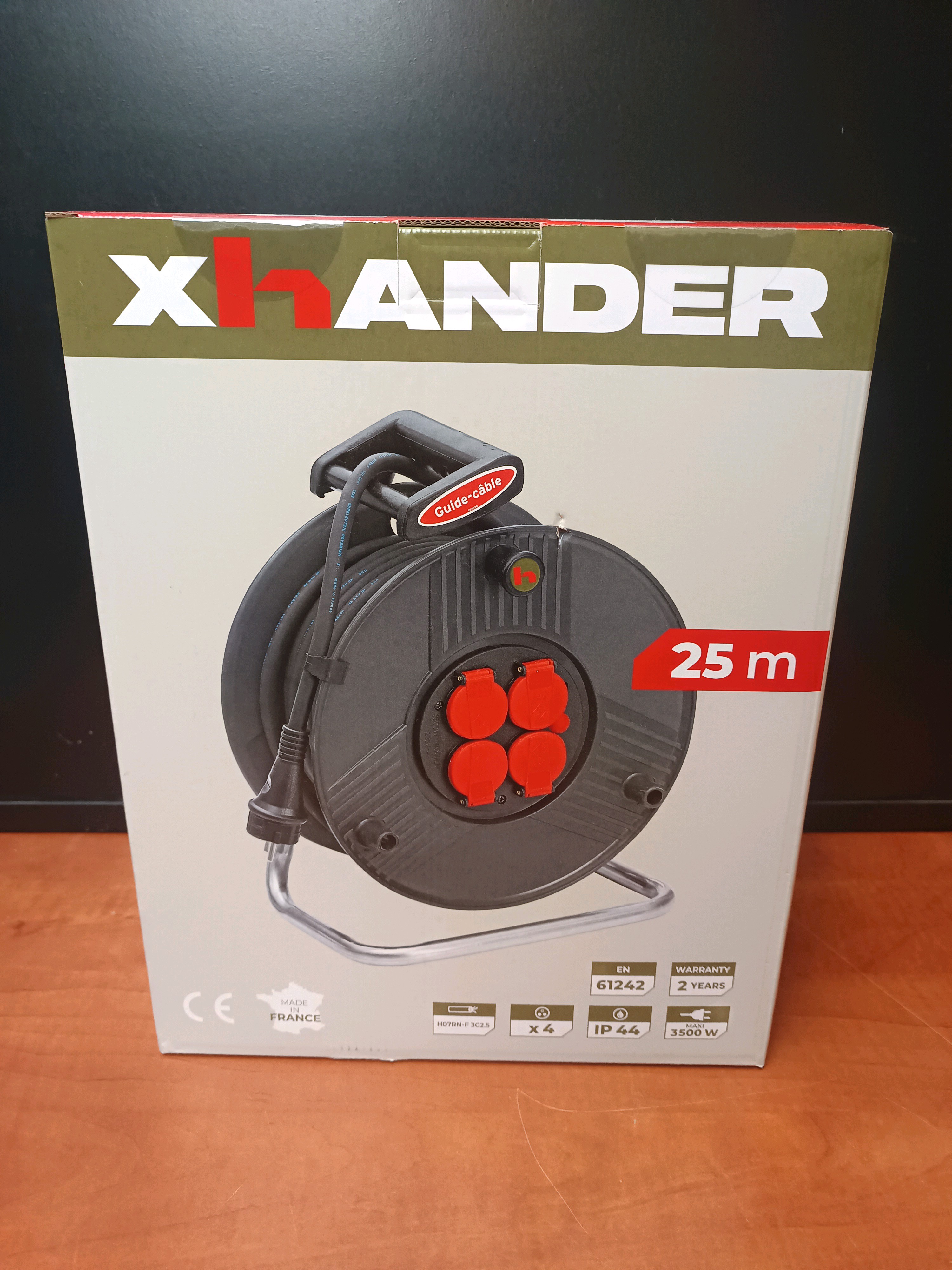 Xhander Enrouleur de câble 25 m – 4 prises – IP44