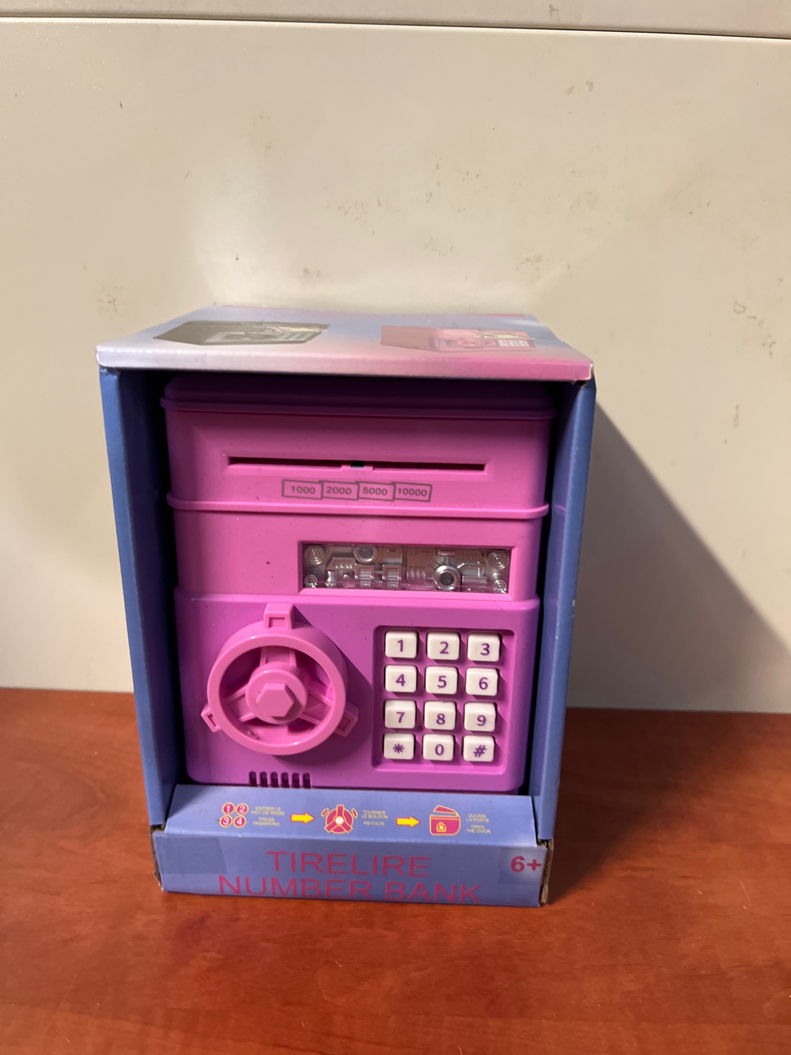 Tirelire Number Bank - coffre-fort à code rose