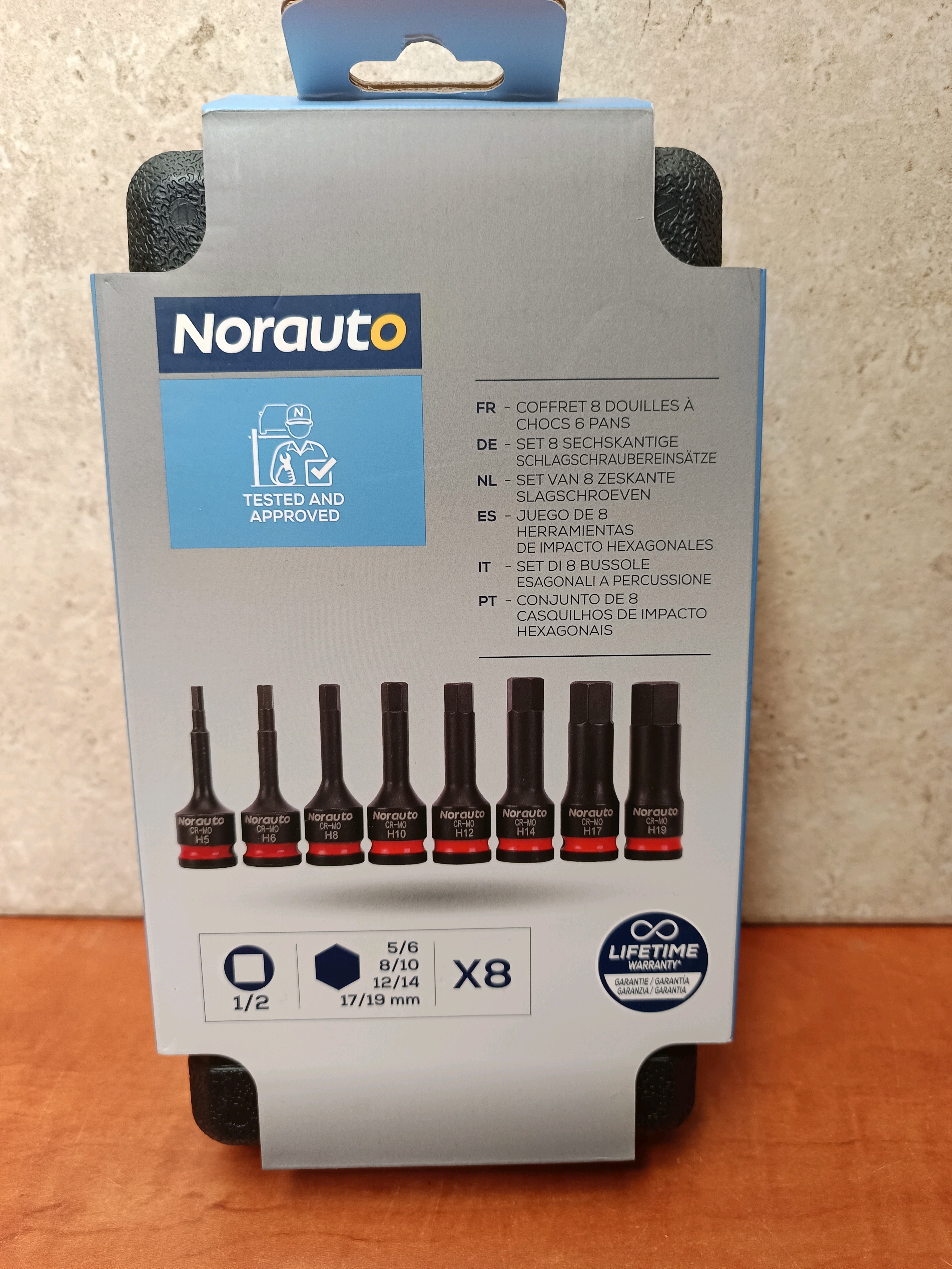 Norauto coffret 8 douilles à chocs hexagonales 1/2 (5 à 19 mm)