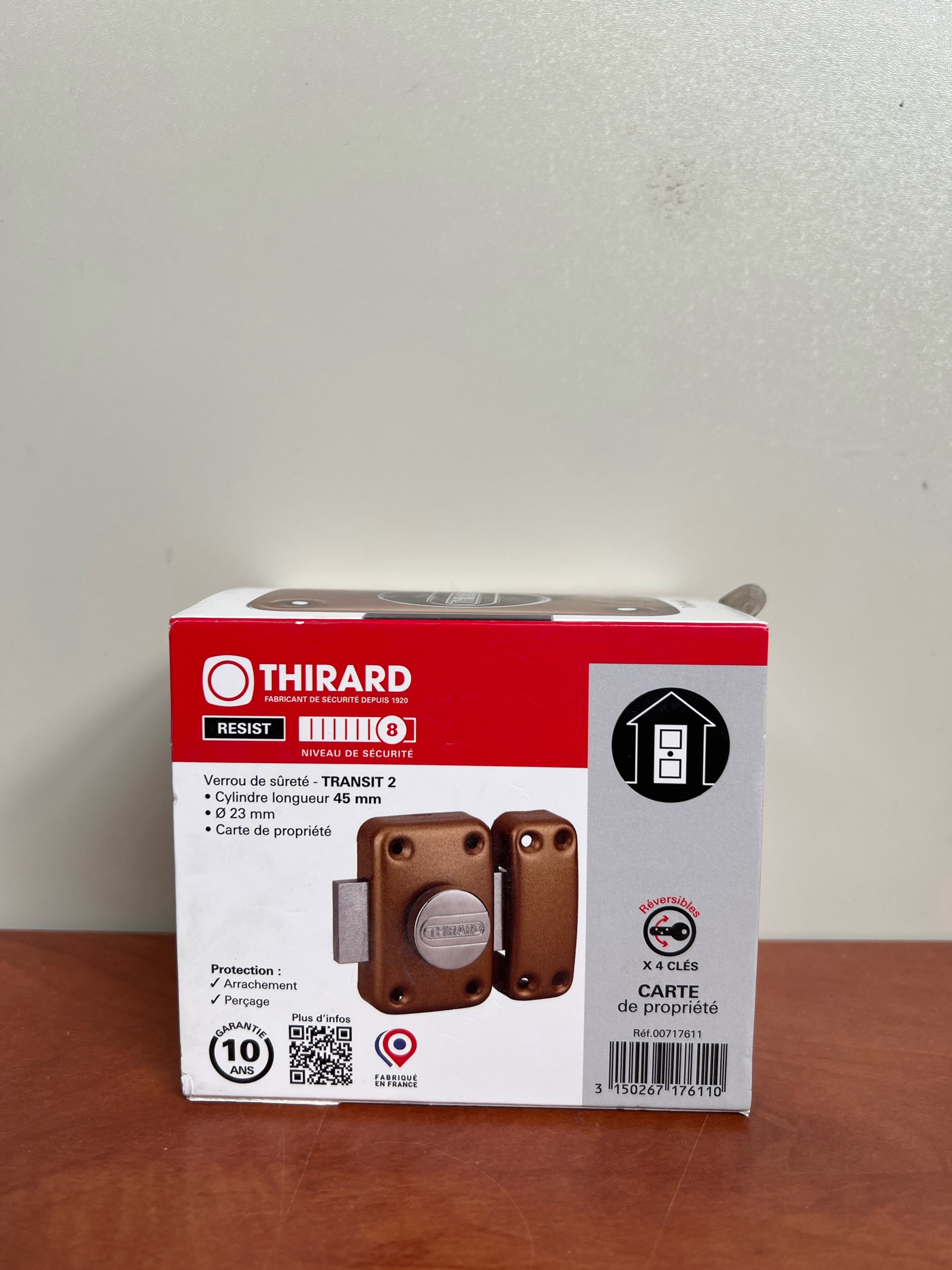 Thirard Transit 2 RESIST – verrou de sûreté, cylindre 45 mm, 4 clés + carte de propriété