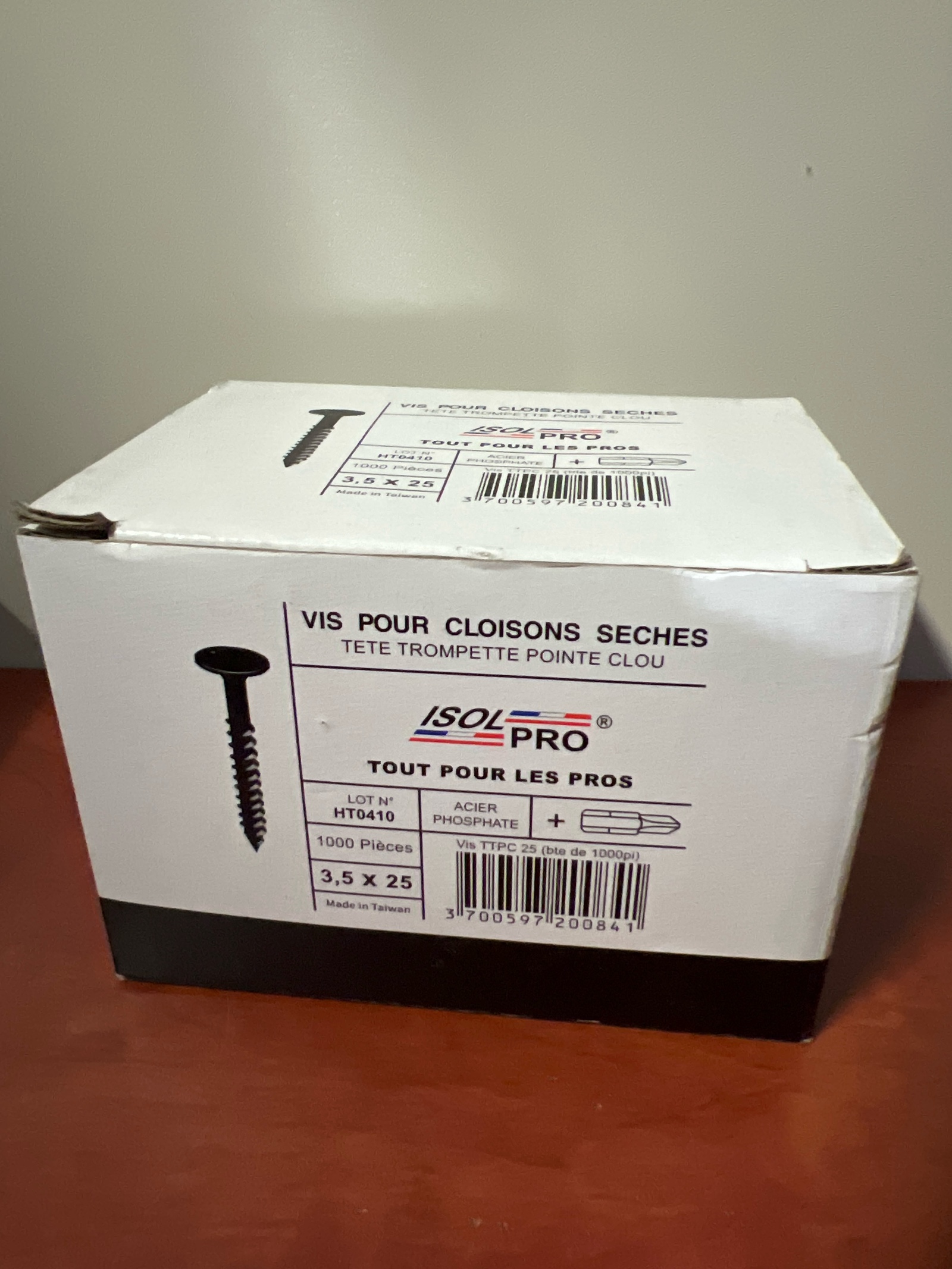 ISOL PRO vis pour cloisons sèches 3.5 x 25 mm (tête trompette, pointe clou) - boîte 1000 pièces