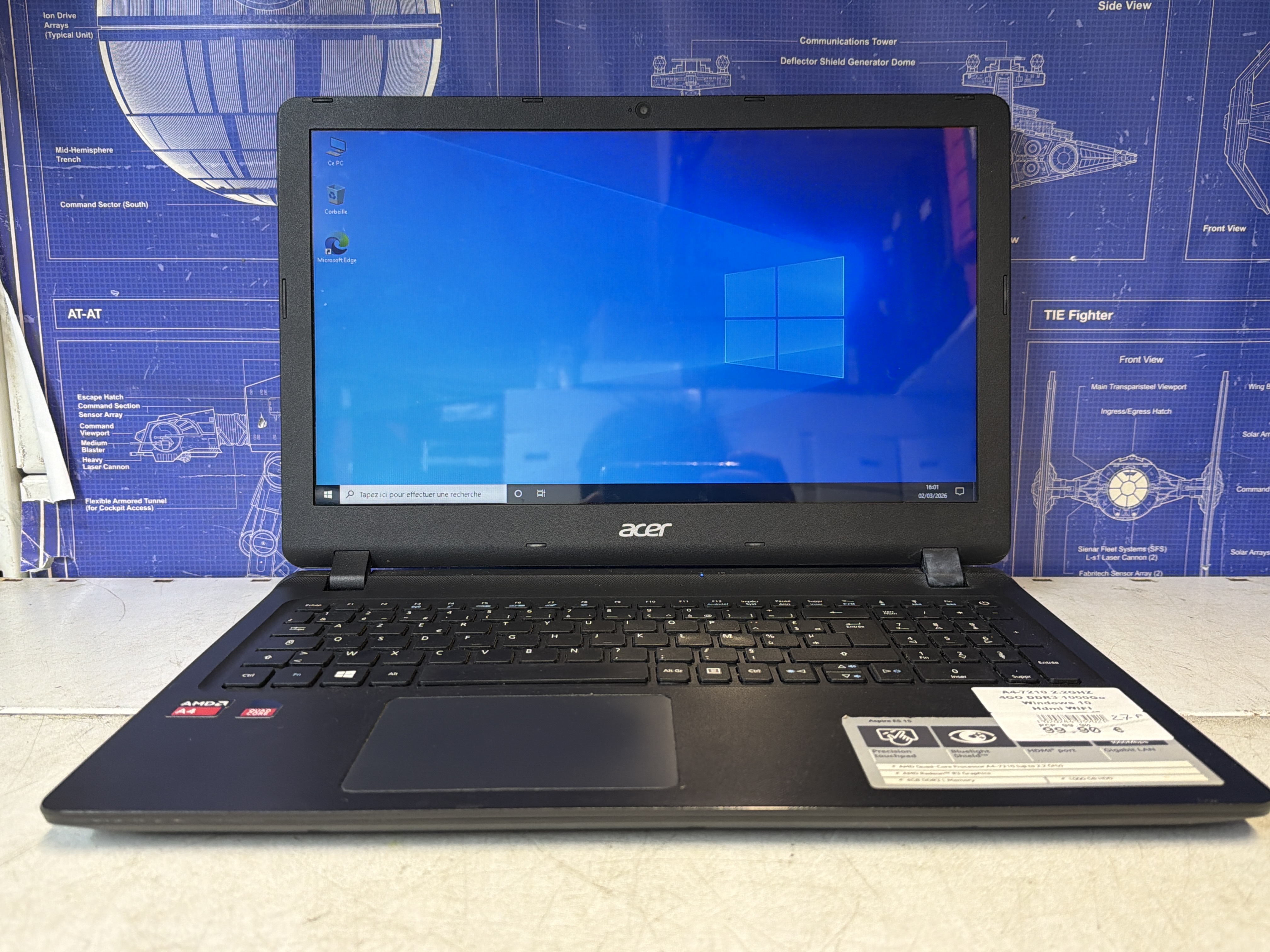 Acer PC portable AMD A4-7210, 4 Go RAM, 1 To, Windows 10