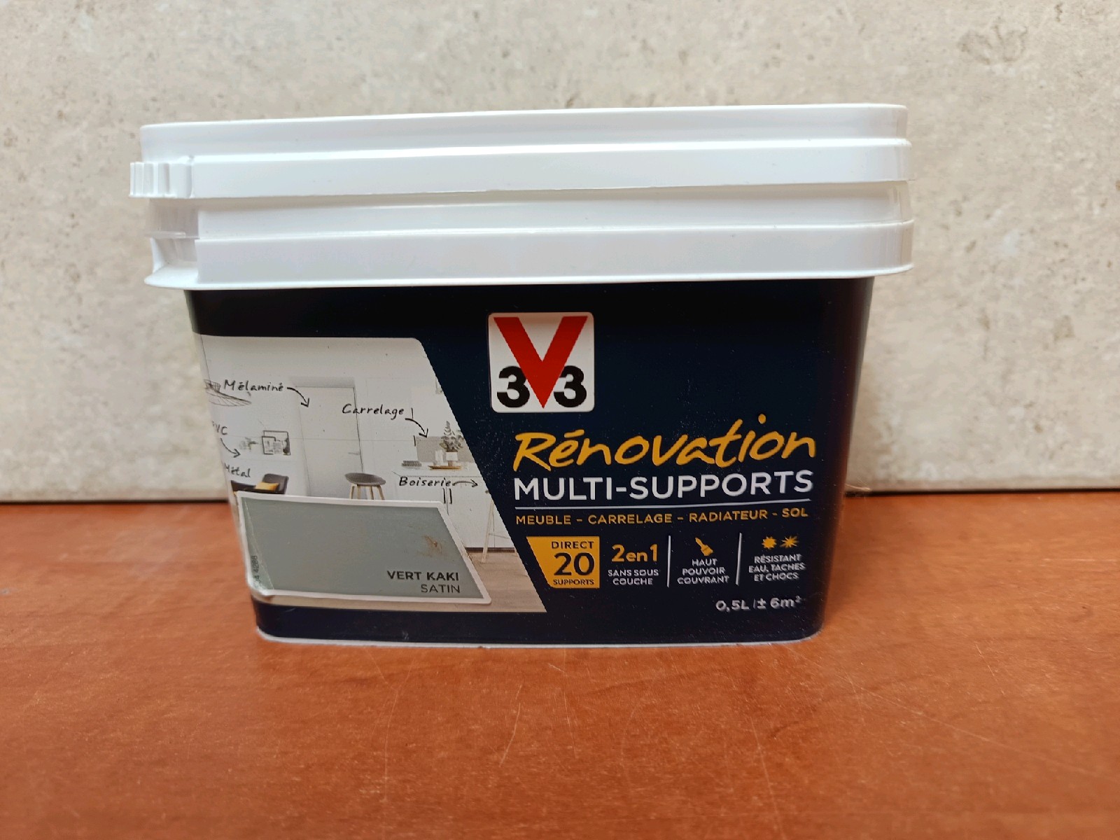 V33 Rénovation Multi-Supports peinture Vert Kaki satin 0,5 L