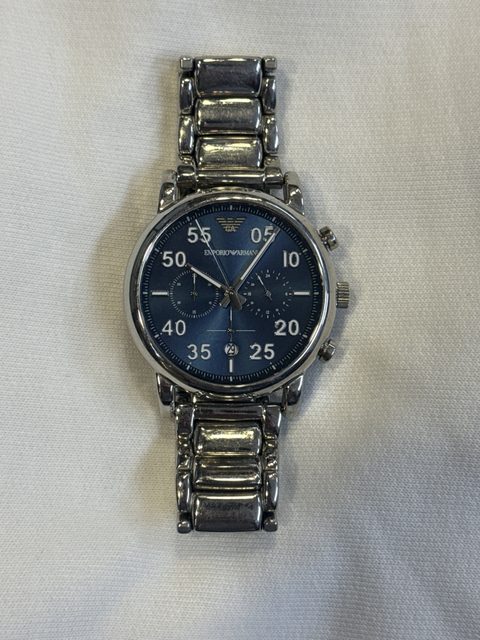 Montre Emporio Armani AR11132 chronographe à bracelet acier, cadran bleu