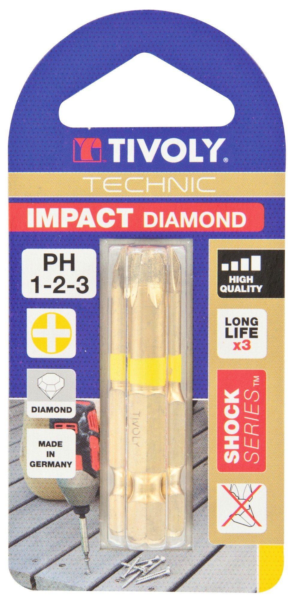 Embout Impact diamant Pozidriv Tivoly - Longueur 50 mm - 3 pièces