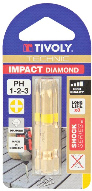 Embout Impact diamant Pozidriv Tivoly - Longueur 50 mm - 3 pièces