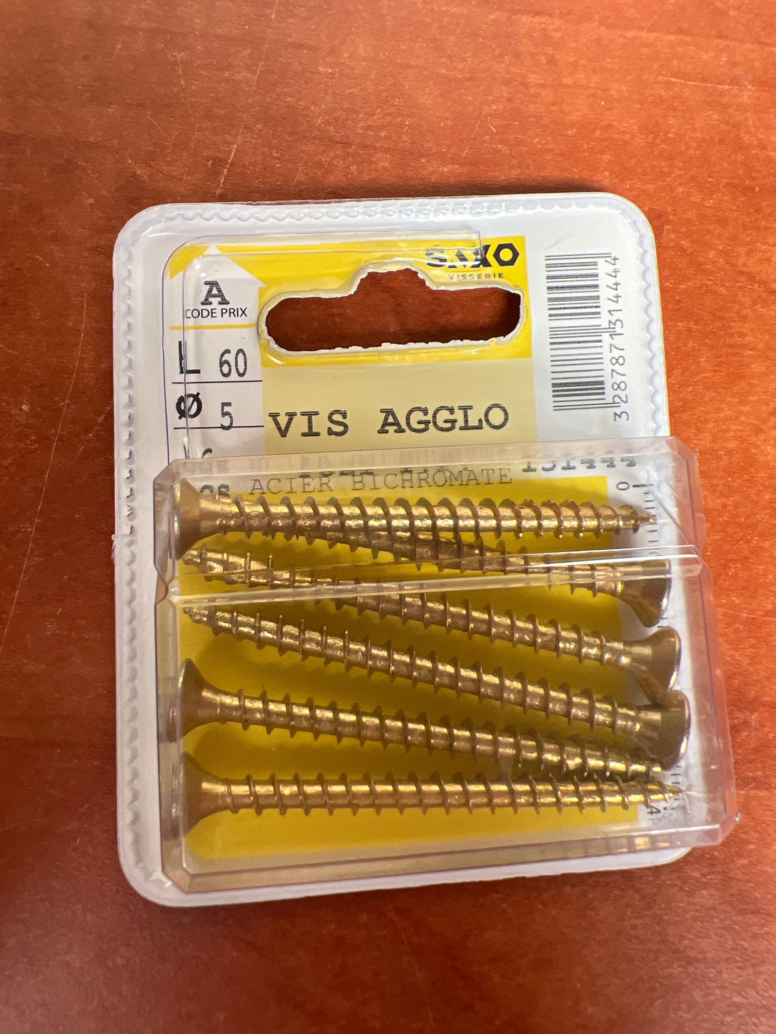 Vis agglo Ø5 x 60 mm en acier bichromaté (boîte)