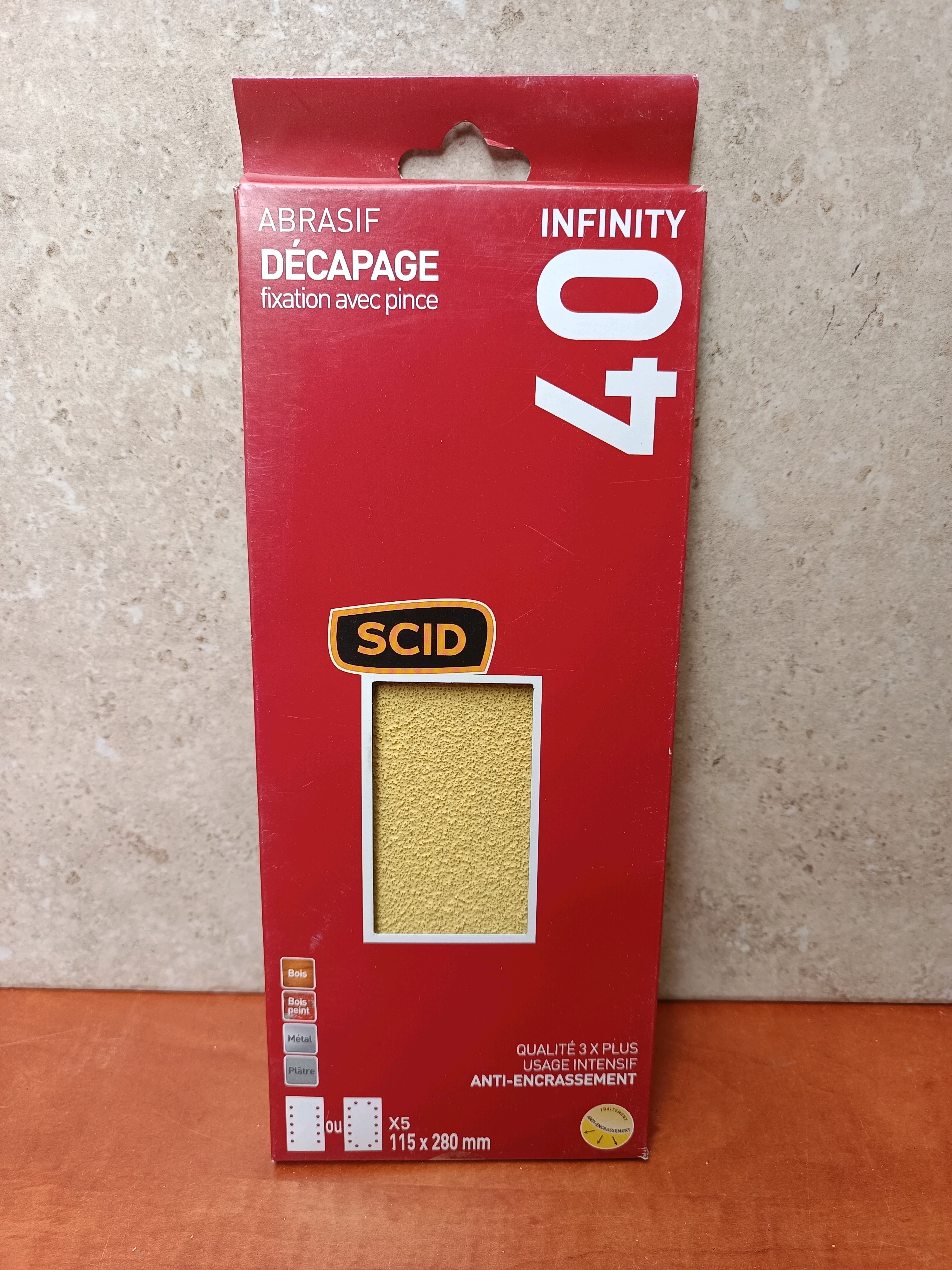SCID Infinity abrasif décapage grain 40, 115 x 280 mm, fixation avec pince