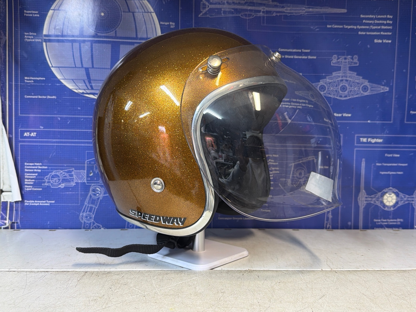 Casque moto jet Speedway or pailleté, visière bulle