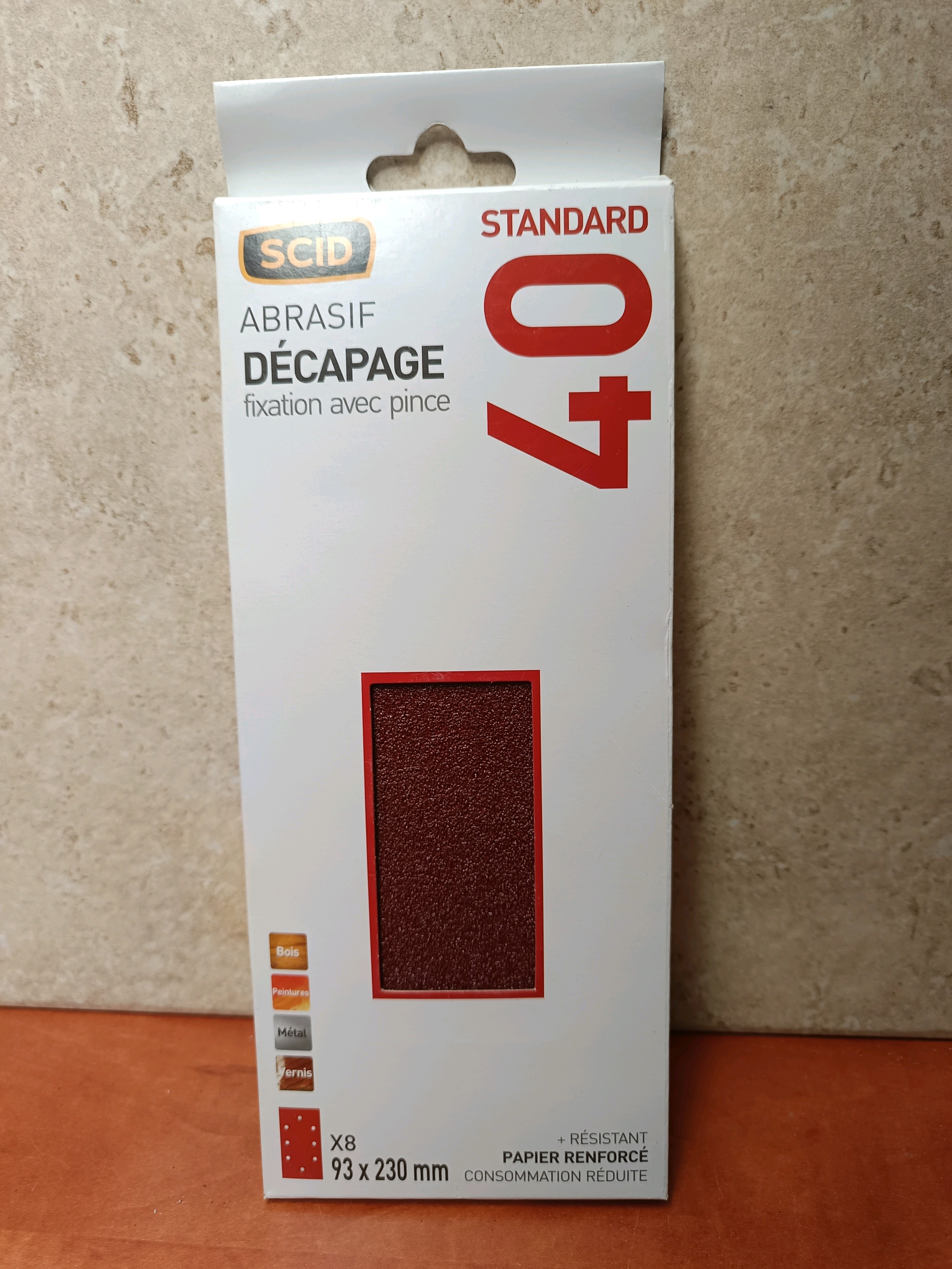 SCID abrasif décapage grain 40, fixation avec pince, 93 x 230 mm (x8)