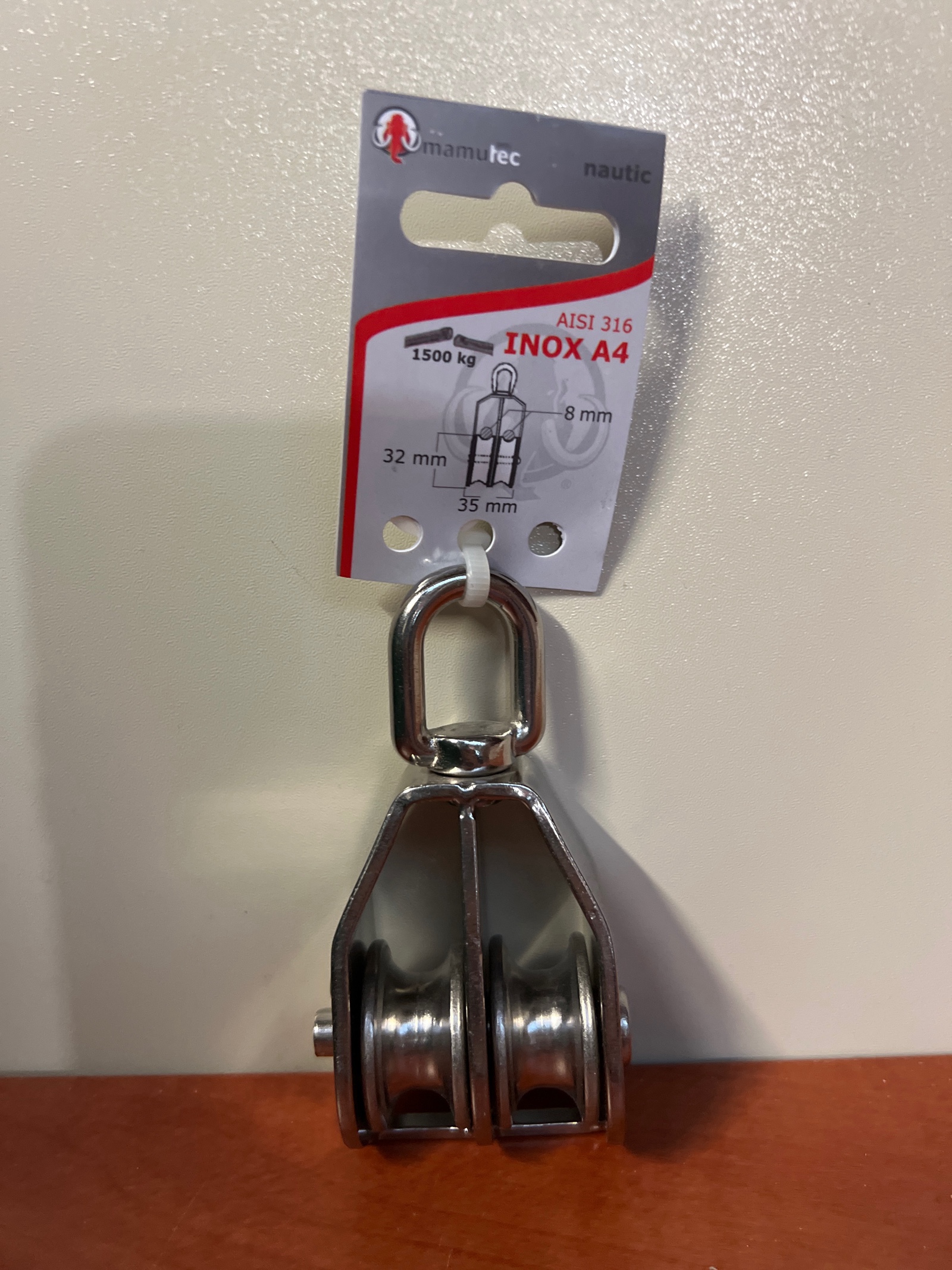 Mamutec Nautic poulie double inox A4 (AISI 316) - 32 mm, 8 mm, 1500 kg