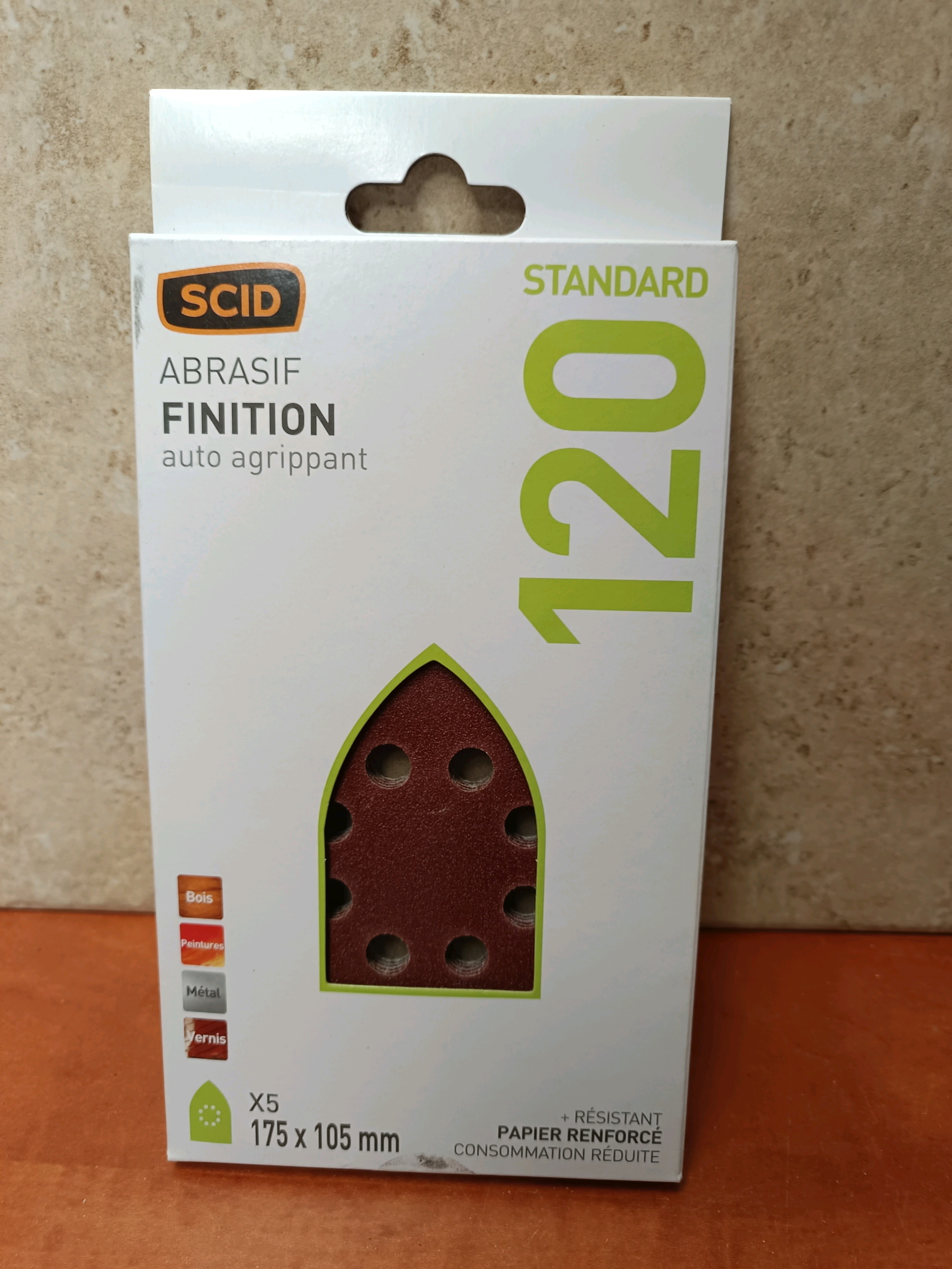 SCID Abrasif finition auto-agrippant grain 120, 175 x 105 mm (x5) - Standard