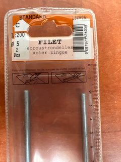 STANDARD FILET Ø5 x 200 mm, écrous + rondelles, acier zingué