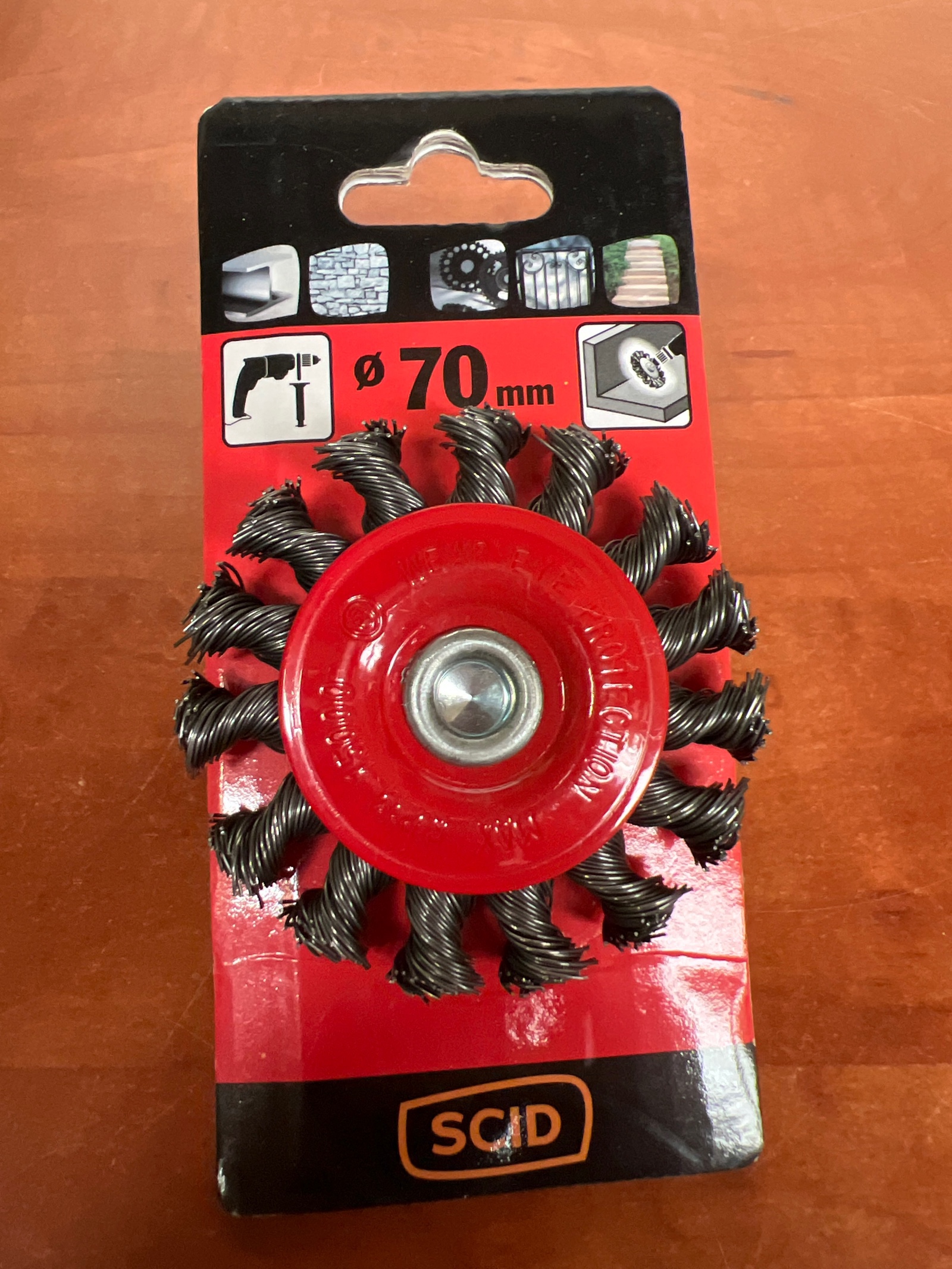Brosse métallique circulaire torsadée SCID Ø 70 mm pour perceuse