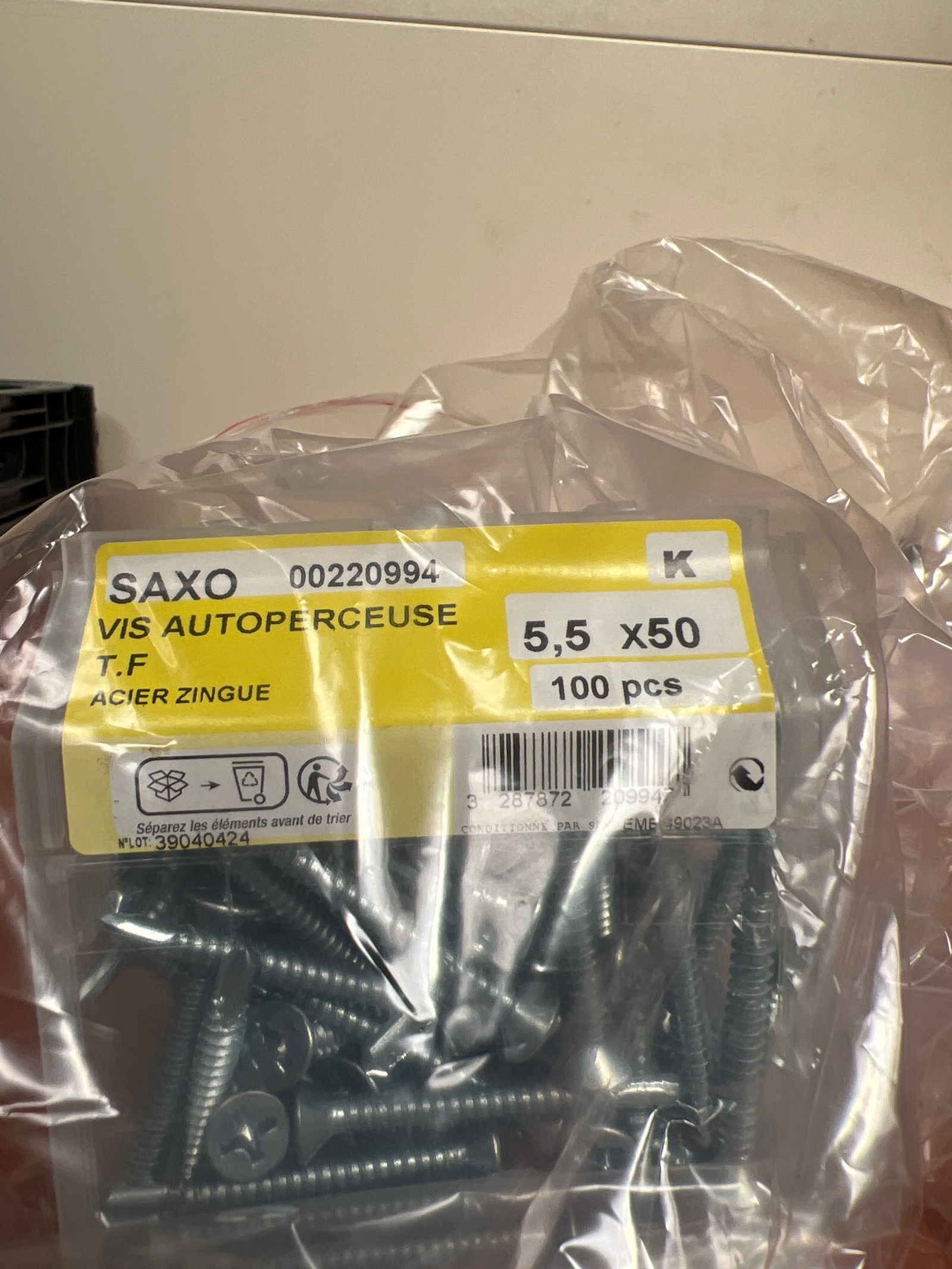 SAXO Vis autoperceuse T.F 5,5 x 50 - Acier zingué (100 pcs)