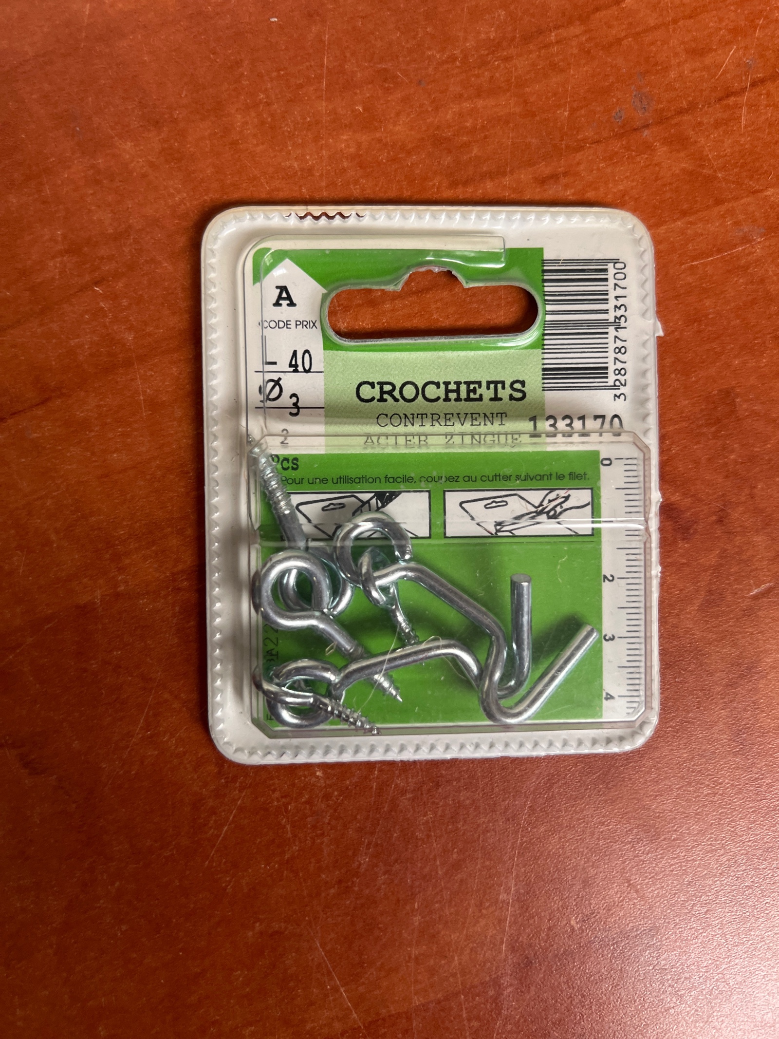 Crochets contrevent Ø3 x 40 mm - acier zingué