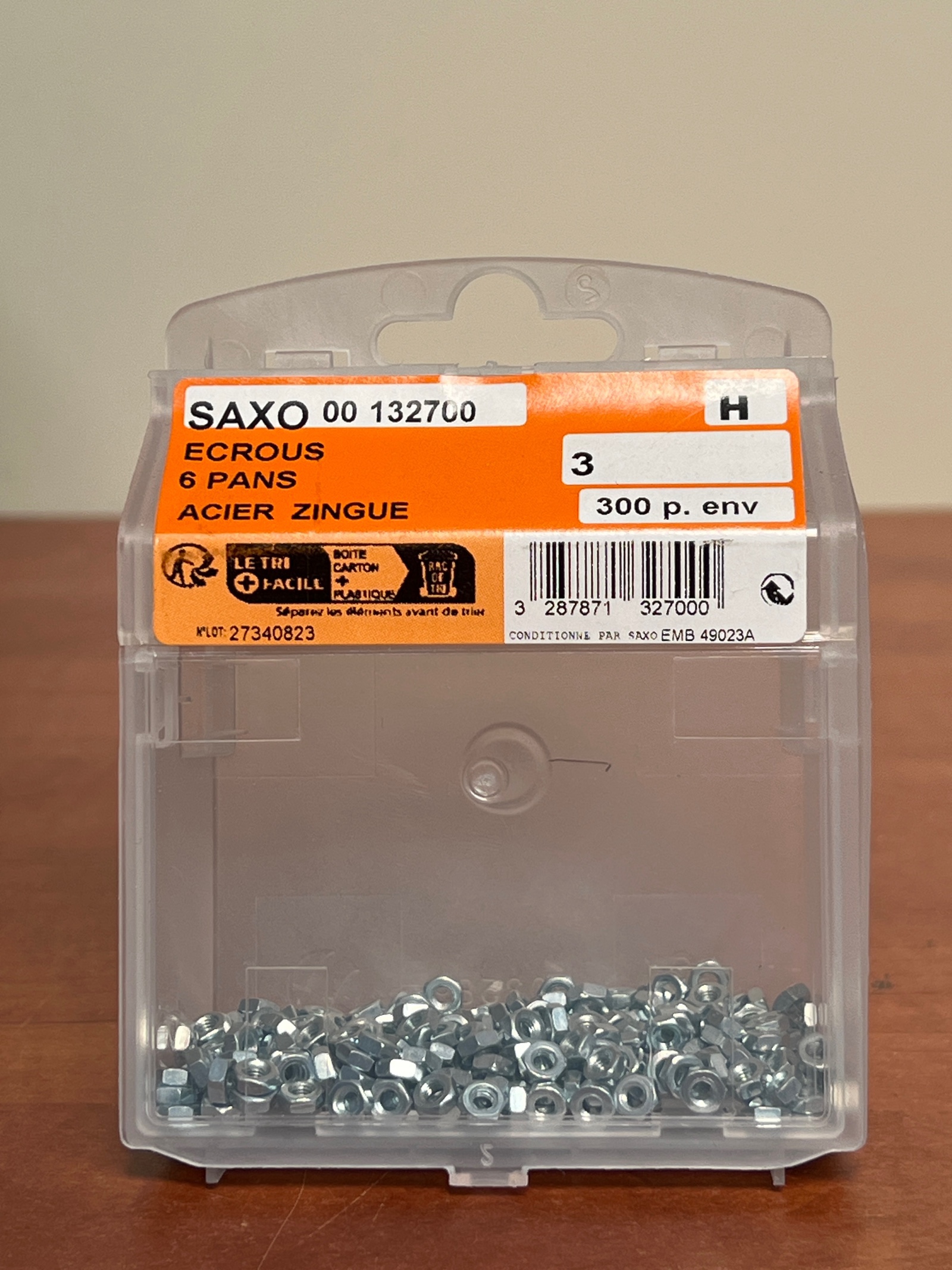 SAXO Écrous 6 pans acier zingué – boîte d’environ 300 pièces