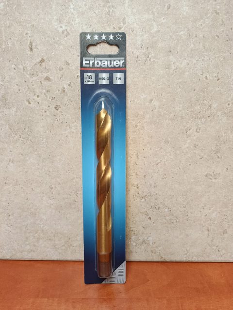 Foret métal Erbauer DRL29834 en acier rapide (hss) emmanchement cylindrique Ø.18 x L.191 mm