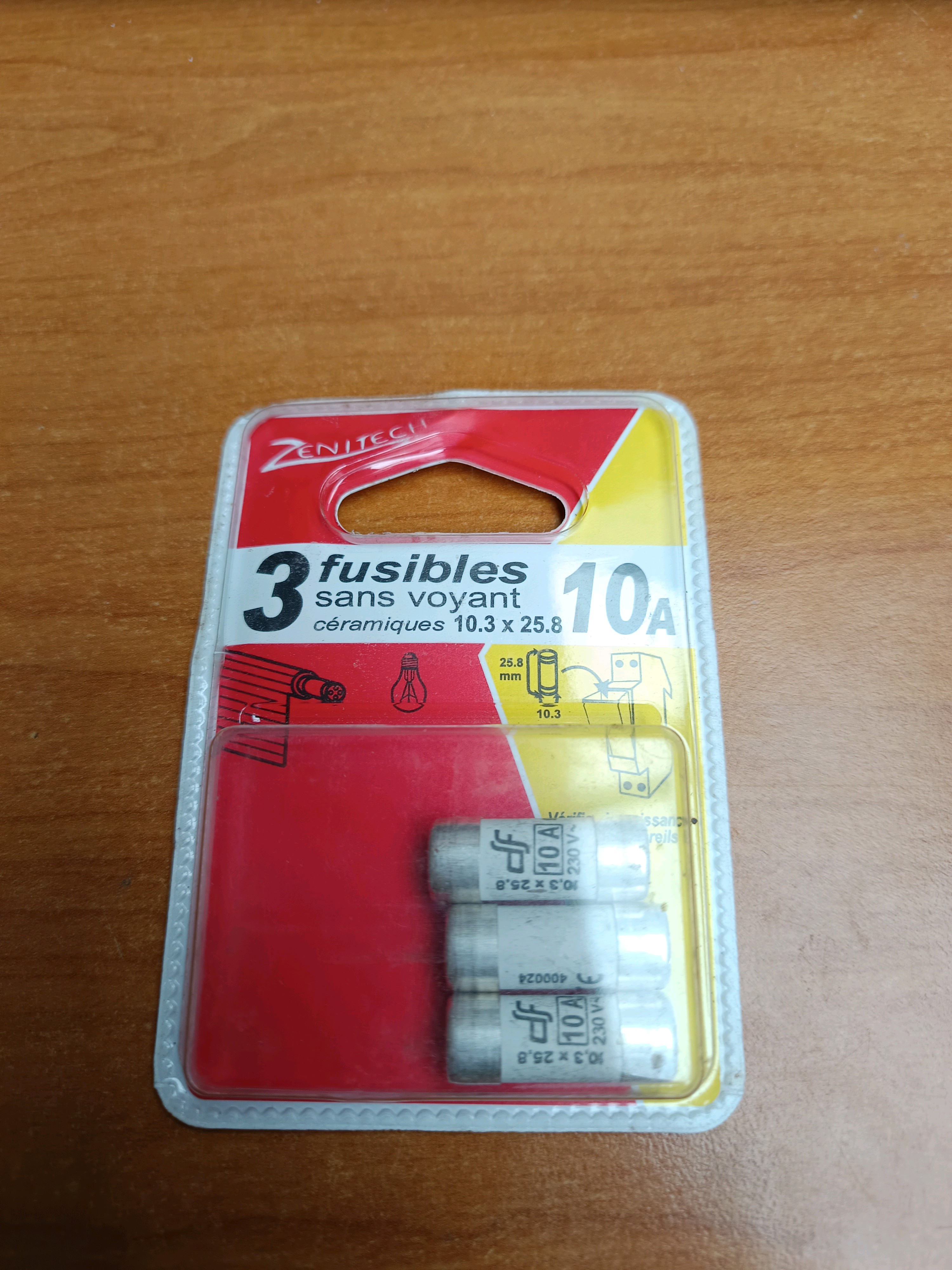Zenitech - 3 fusibles sans voyant céramiques 10,3 x 25,8 mm - 10A