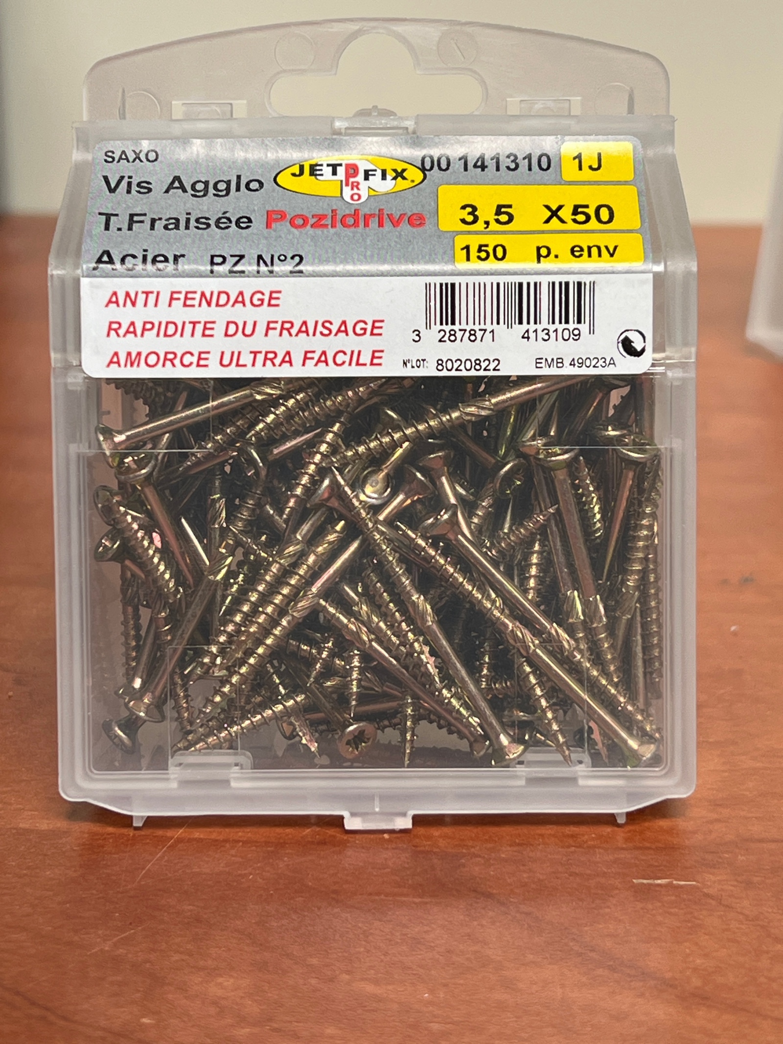 Jetfix vis aggloméré tête fraisée Pozidrive 3,5 x 50 mm acier PZ2 (boîte ~150)