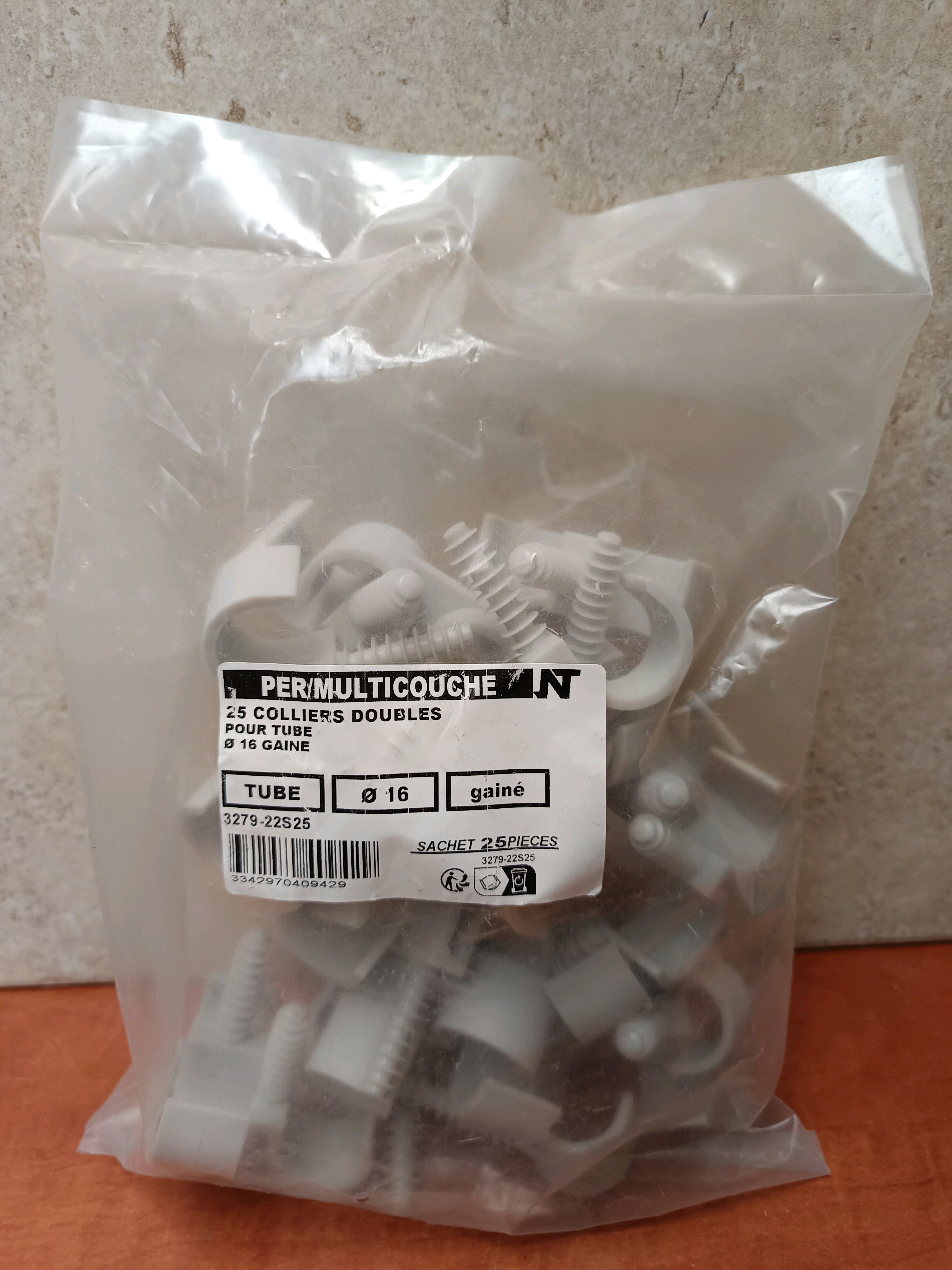 Sachet de 25 colliers doubles pour tubes Ø16 gainé (PER/multicouche)