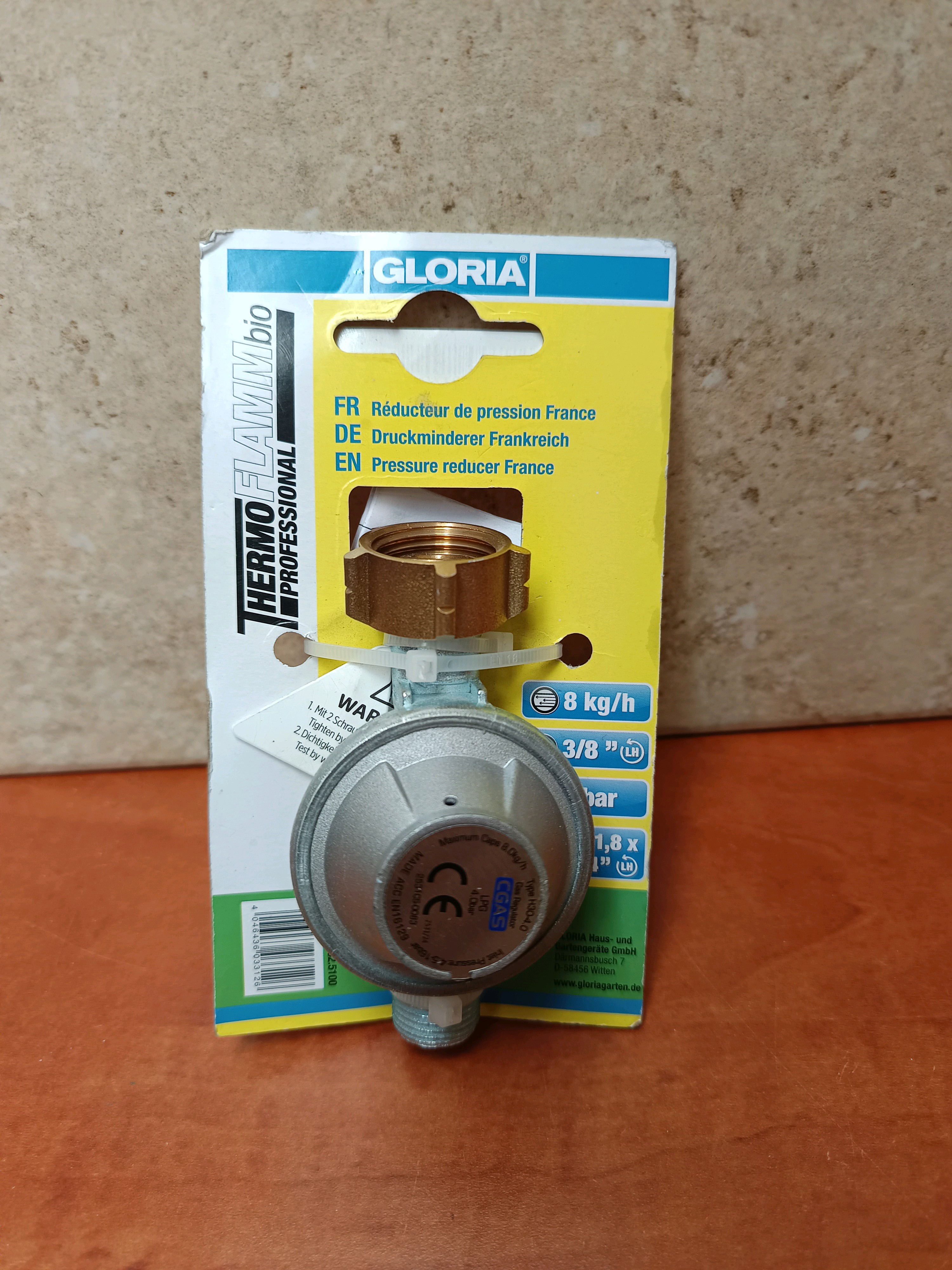 GLORIA Thermoflamm Bio Professional – Réducteur de pression 1,8 bar, 8 kg/h, 3/8