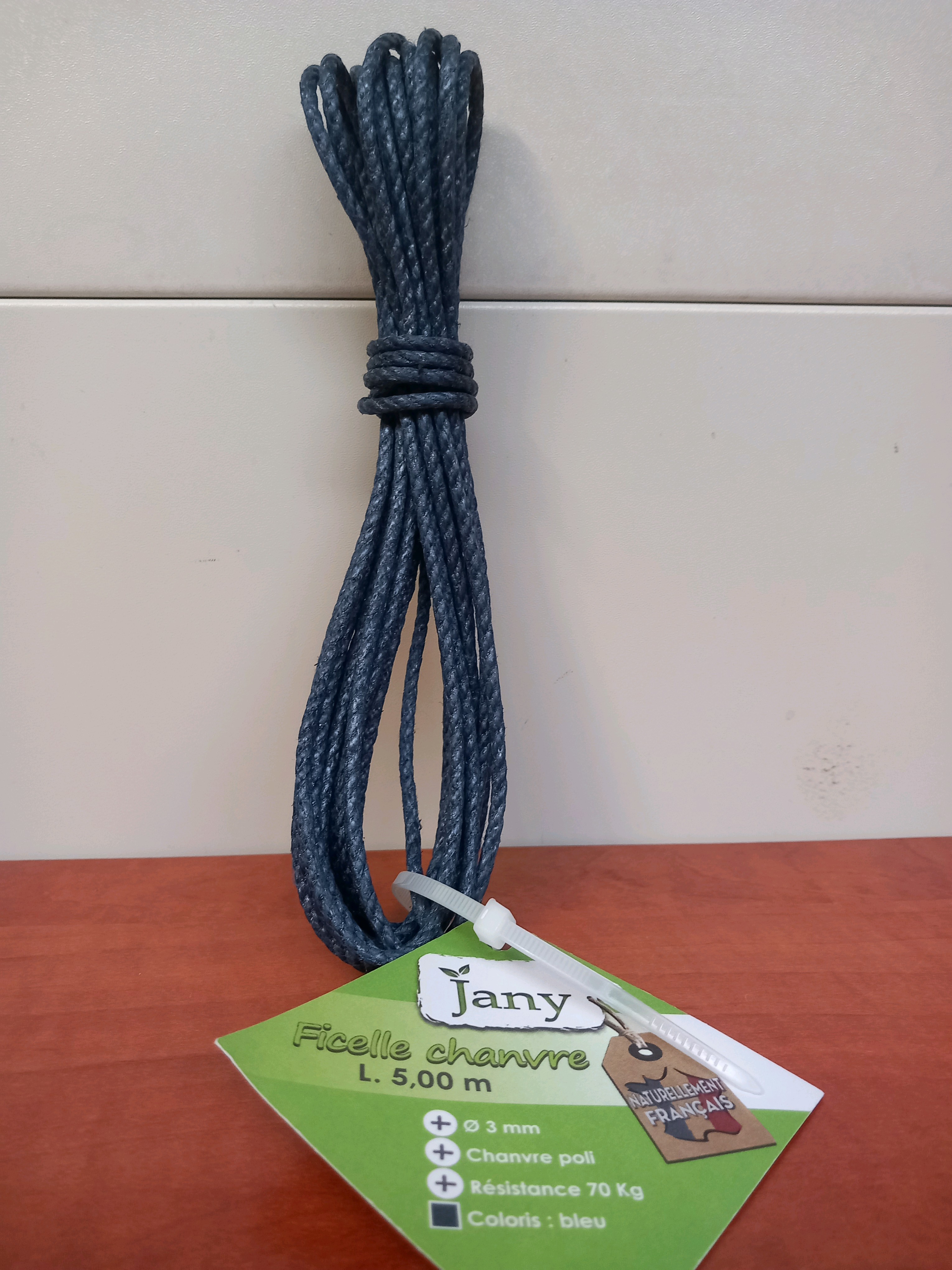 Jany Ficelle chanvre 5 m Ø3 mm - Résistance 70 kg - Bleu
