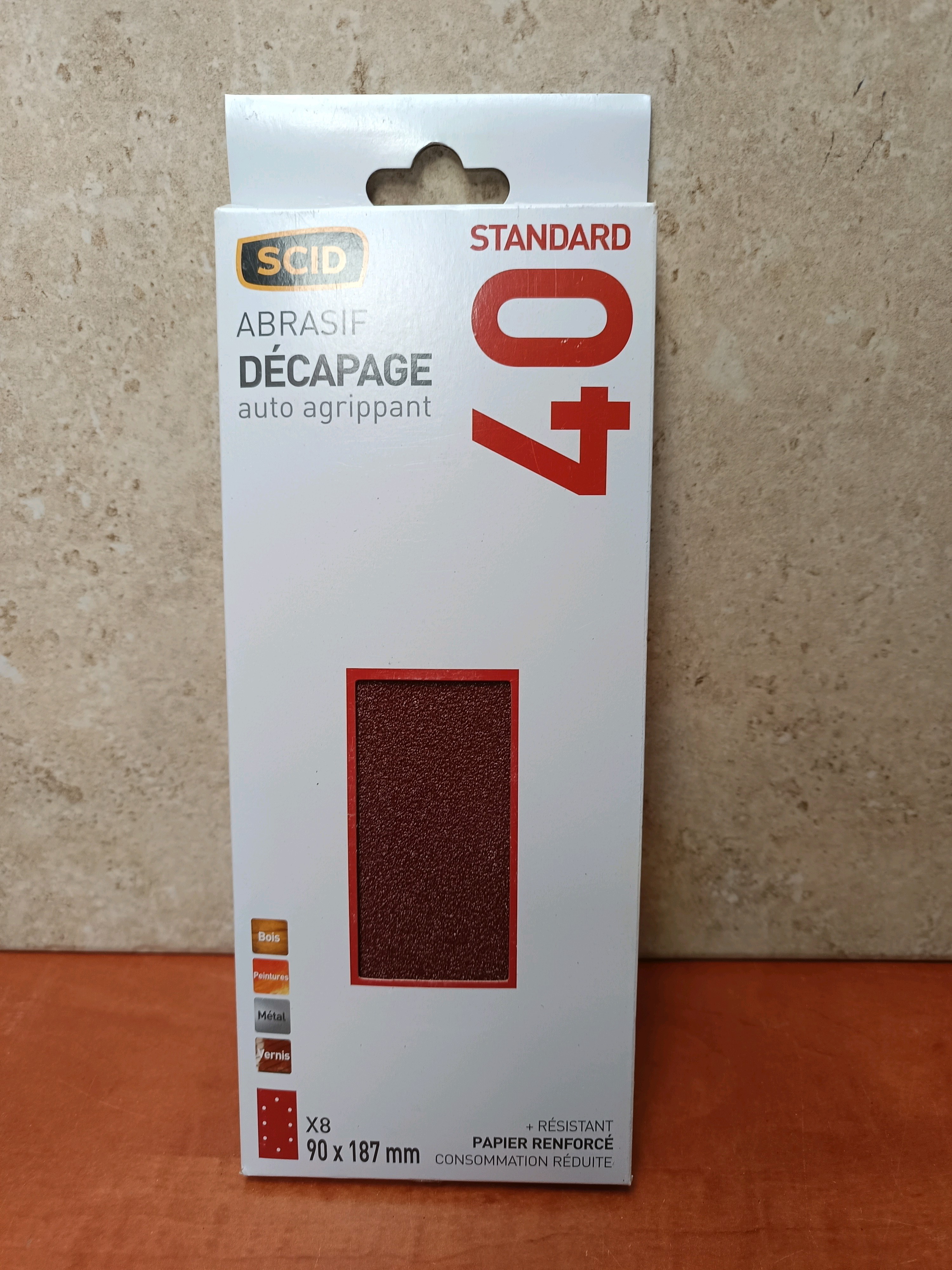 SCID Abrasif Décapage auto-agrippant grain 40 Standard, 90 x 187 mm (x8)