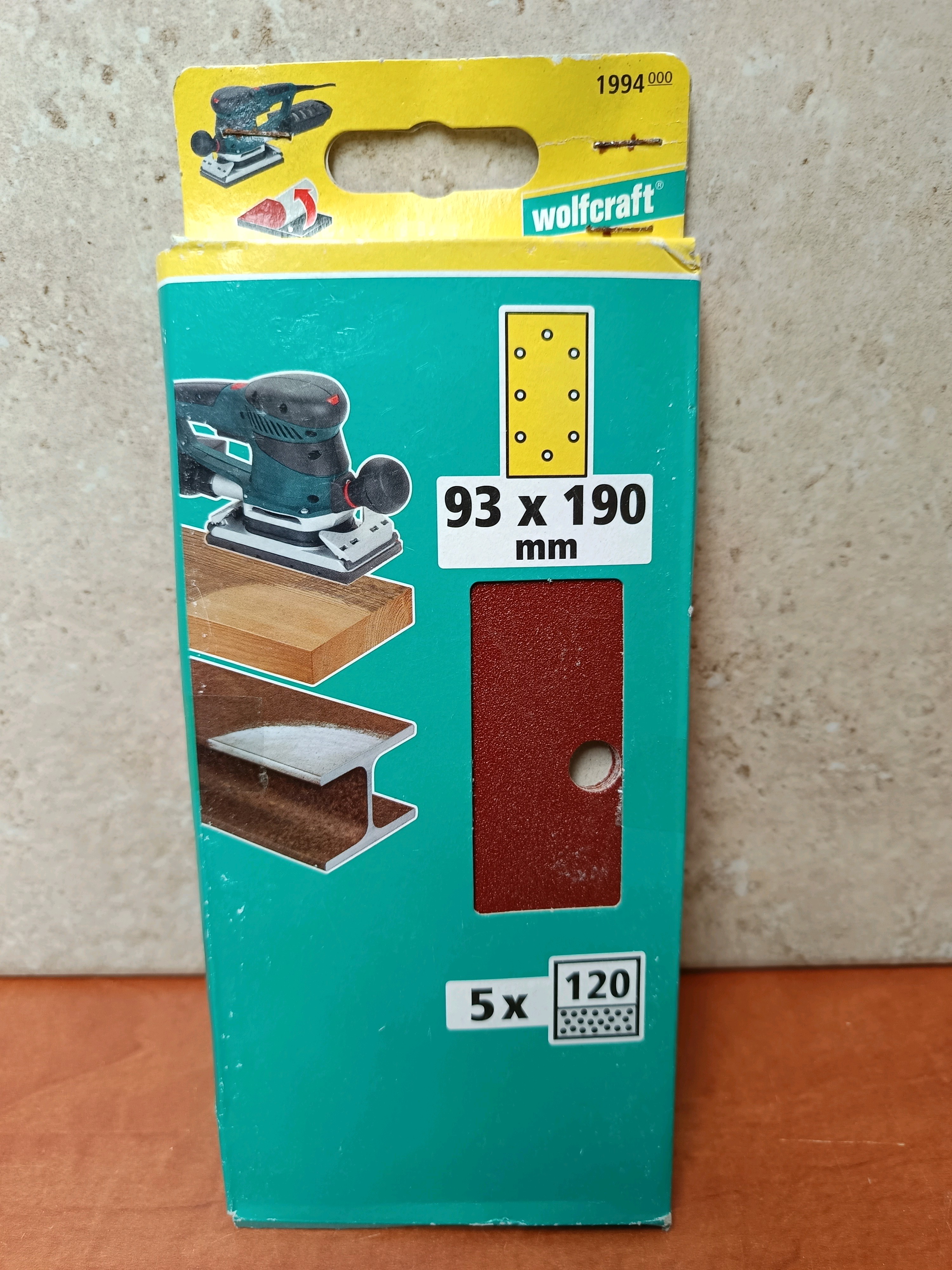 Wolfcraft 1994000 feuilles abrasives 93 x 190 mm grain 120 (x5)