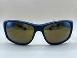 Lunettes de soleil sport enveloppantes, monture bleue, verres ambrés — photo 1