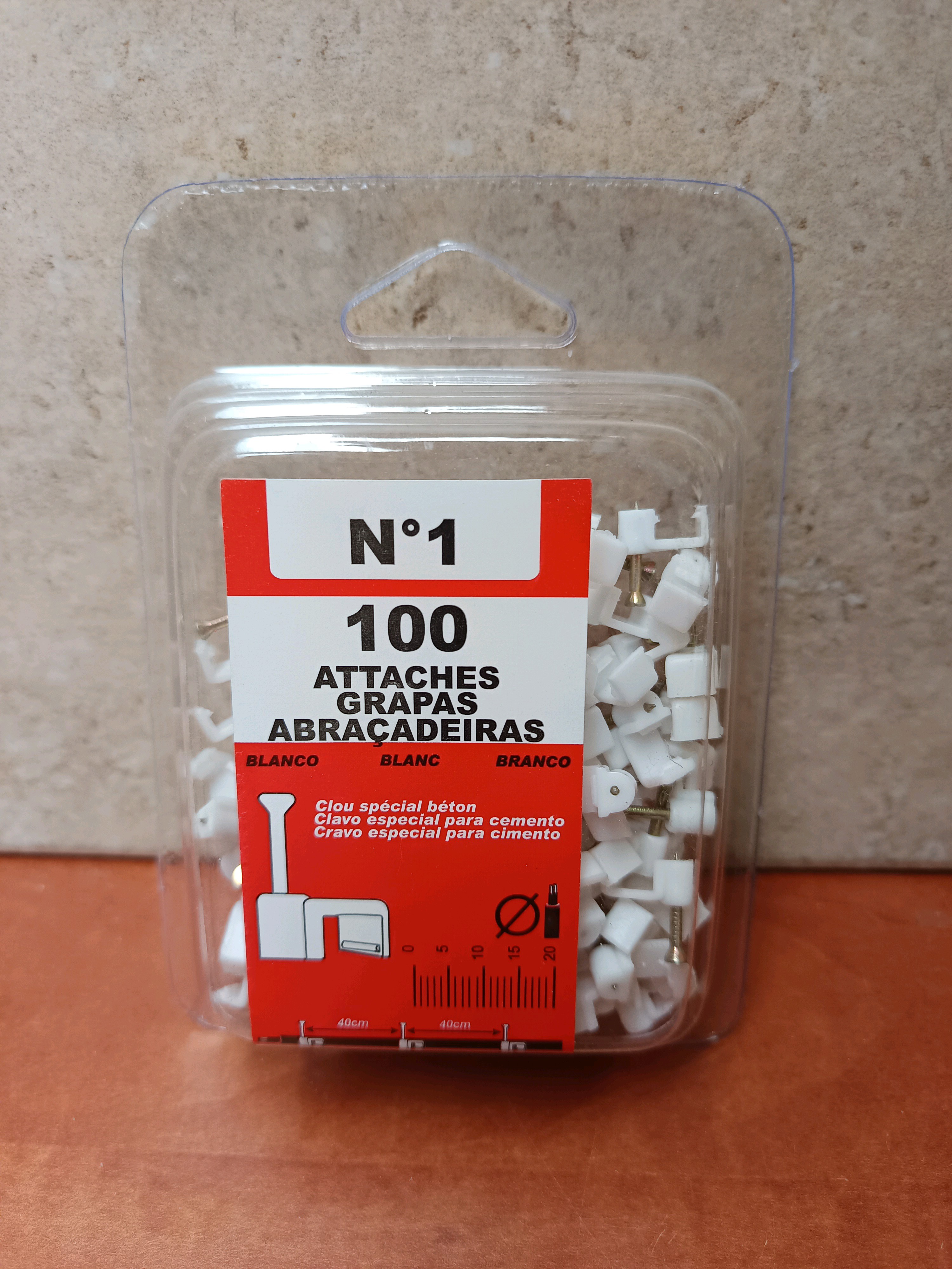 Attaches-câbles à clou N°1, blanc, 100 pièces