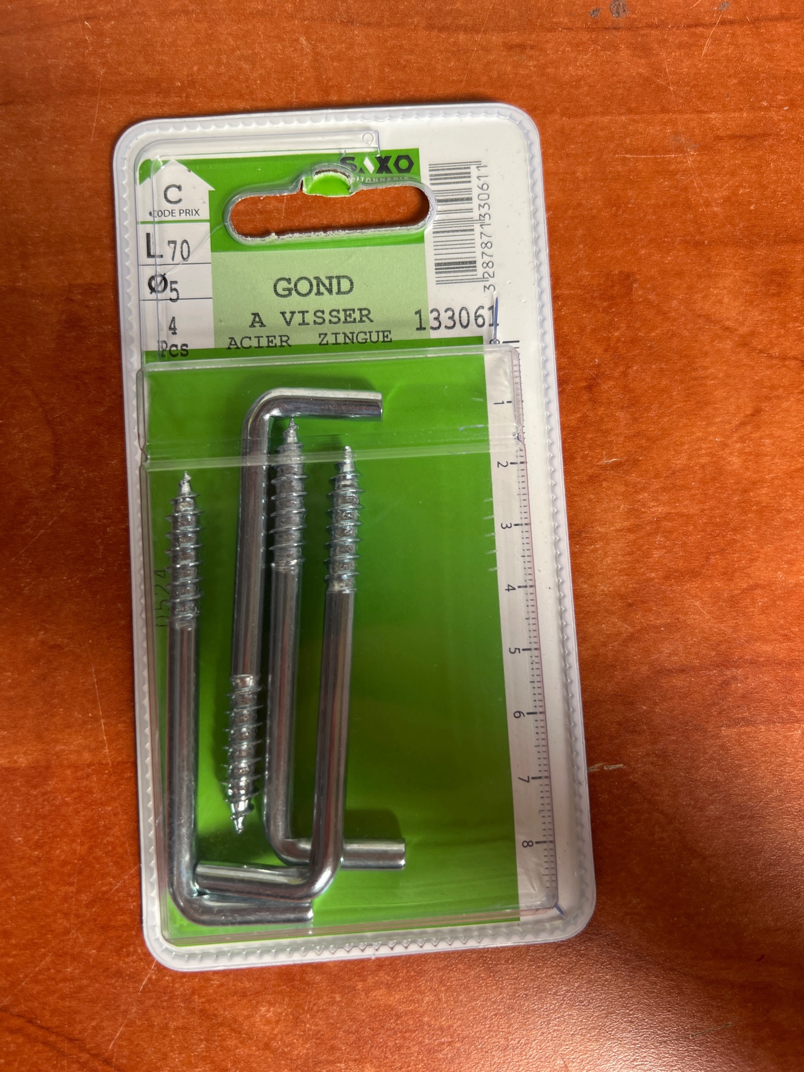 Gond à visser Ø5 L70 en acier zingué – 4 pièces