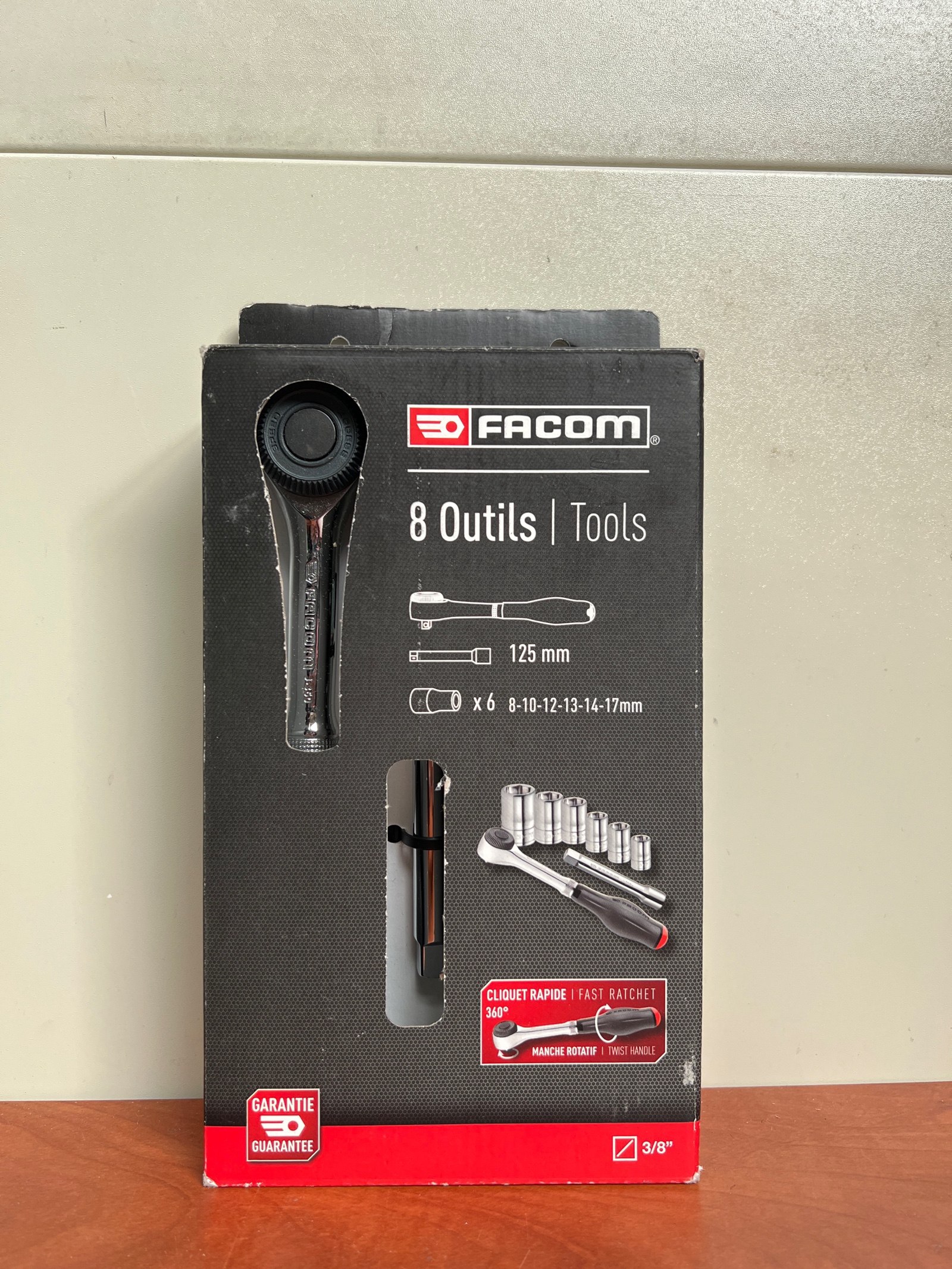 FACOM coffret cliquet 3/8 pouce - 8 outils (douilles 8, 10, 12, 13, 14, 17 mm, cliquet 125 mm)