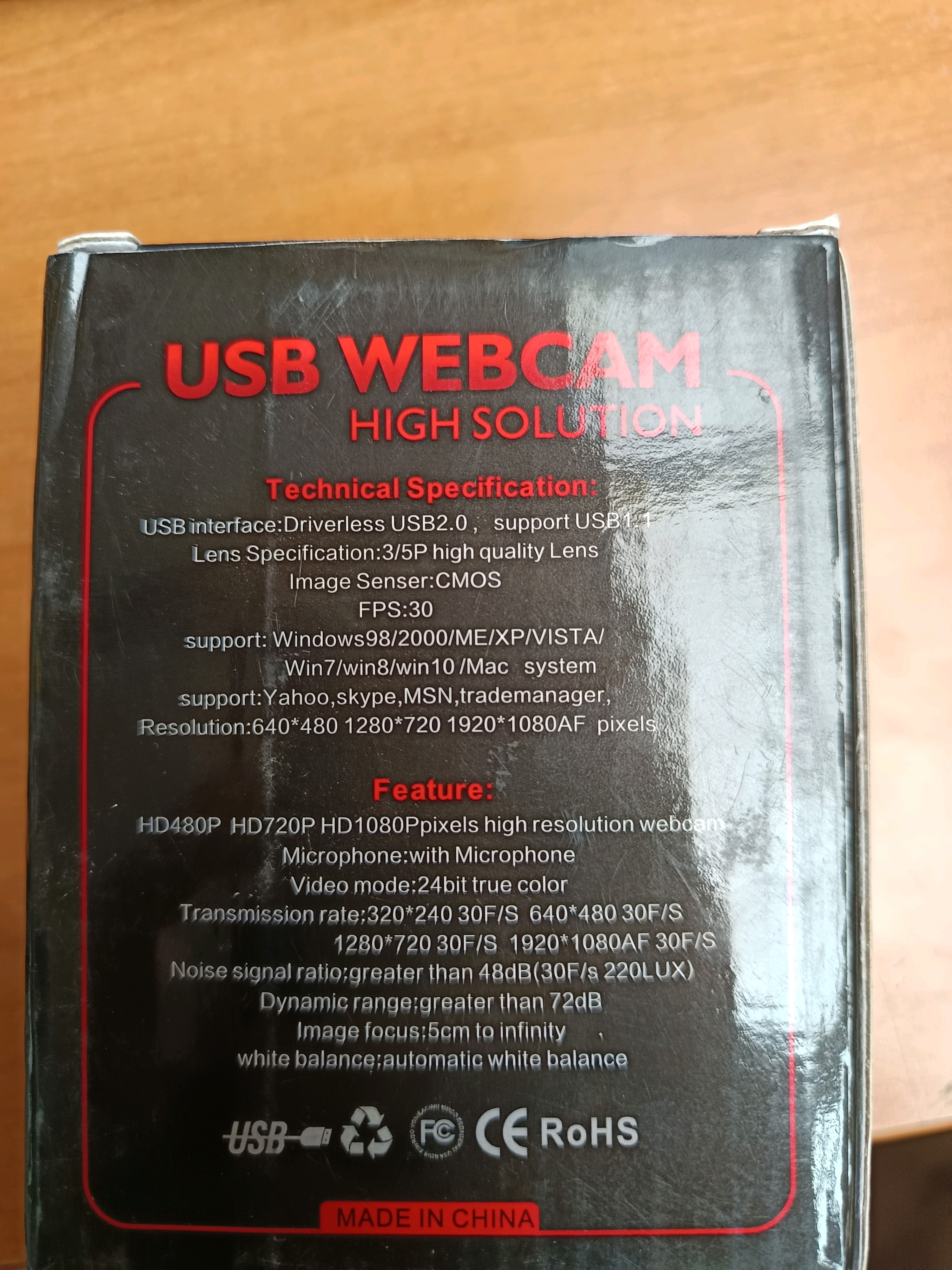 Webcam USB xz002 720p (High Solution, USB 2.0, micro intégré)